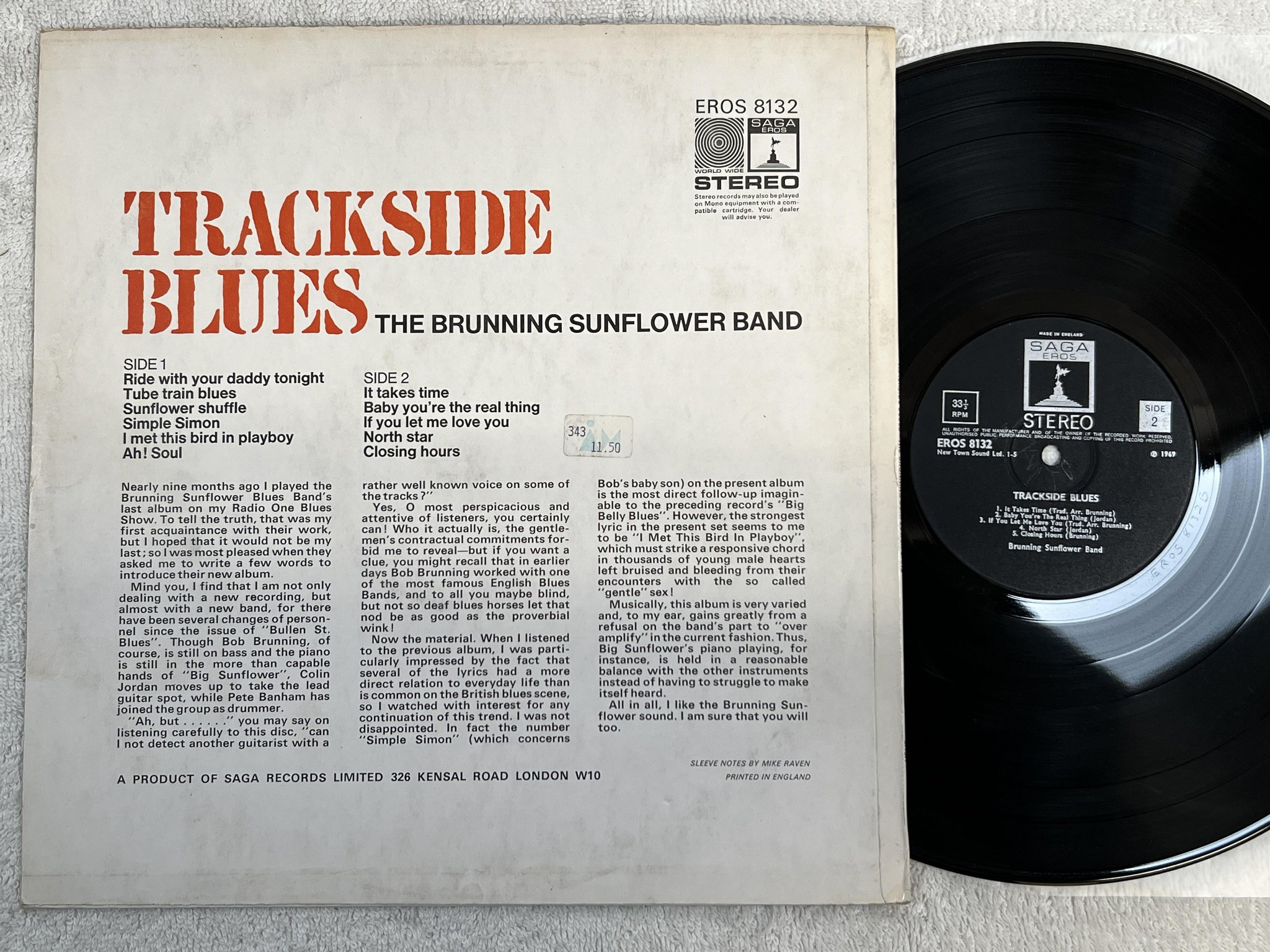 Omslagsbild för skivan BRUNNING SUNFLOWER BAND trackside blues LP -69 UK SAGA EROS 8132