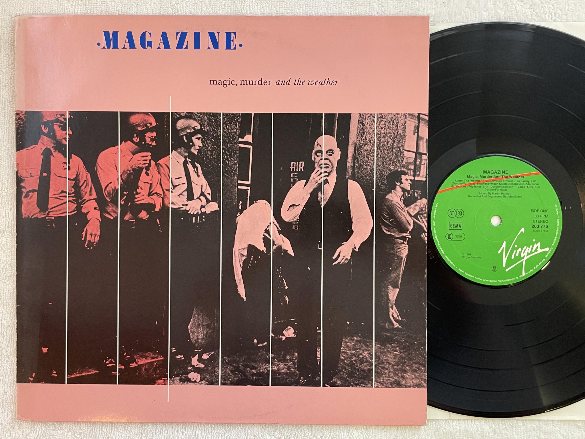 Omslagsbild för skivan MAGAZINE magic murder and the weather LP -81 Ger VIRGIN 203 776