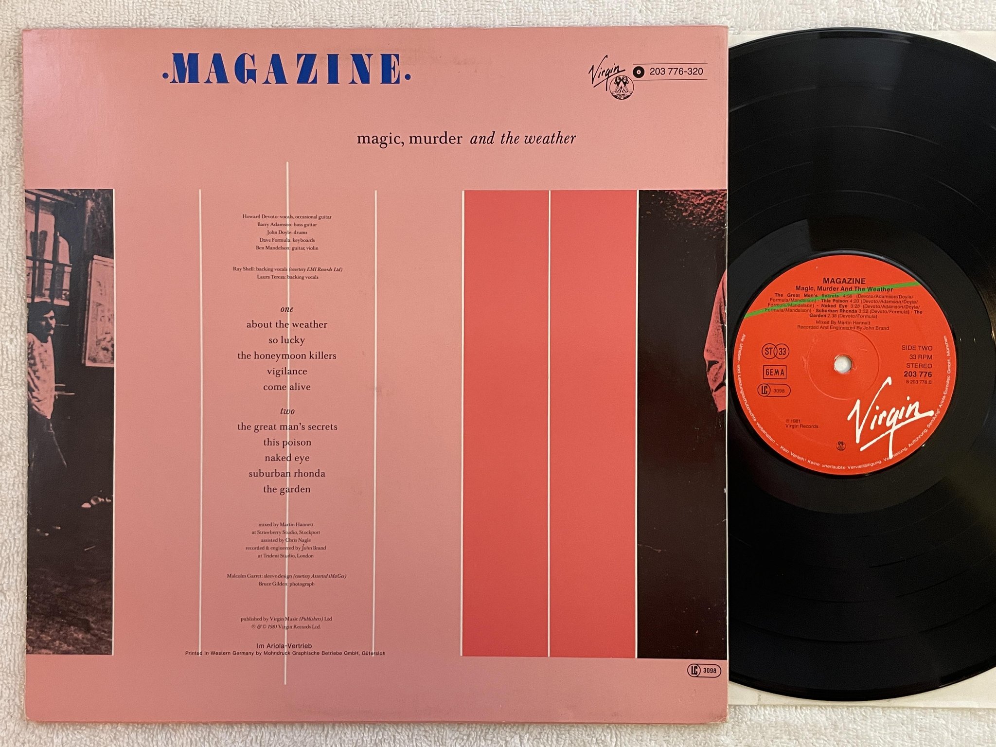 Omslagsbild för skivan MAGAZINE magic murder and the weather LP -81 Ger VIRGIN 203 776