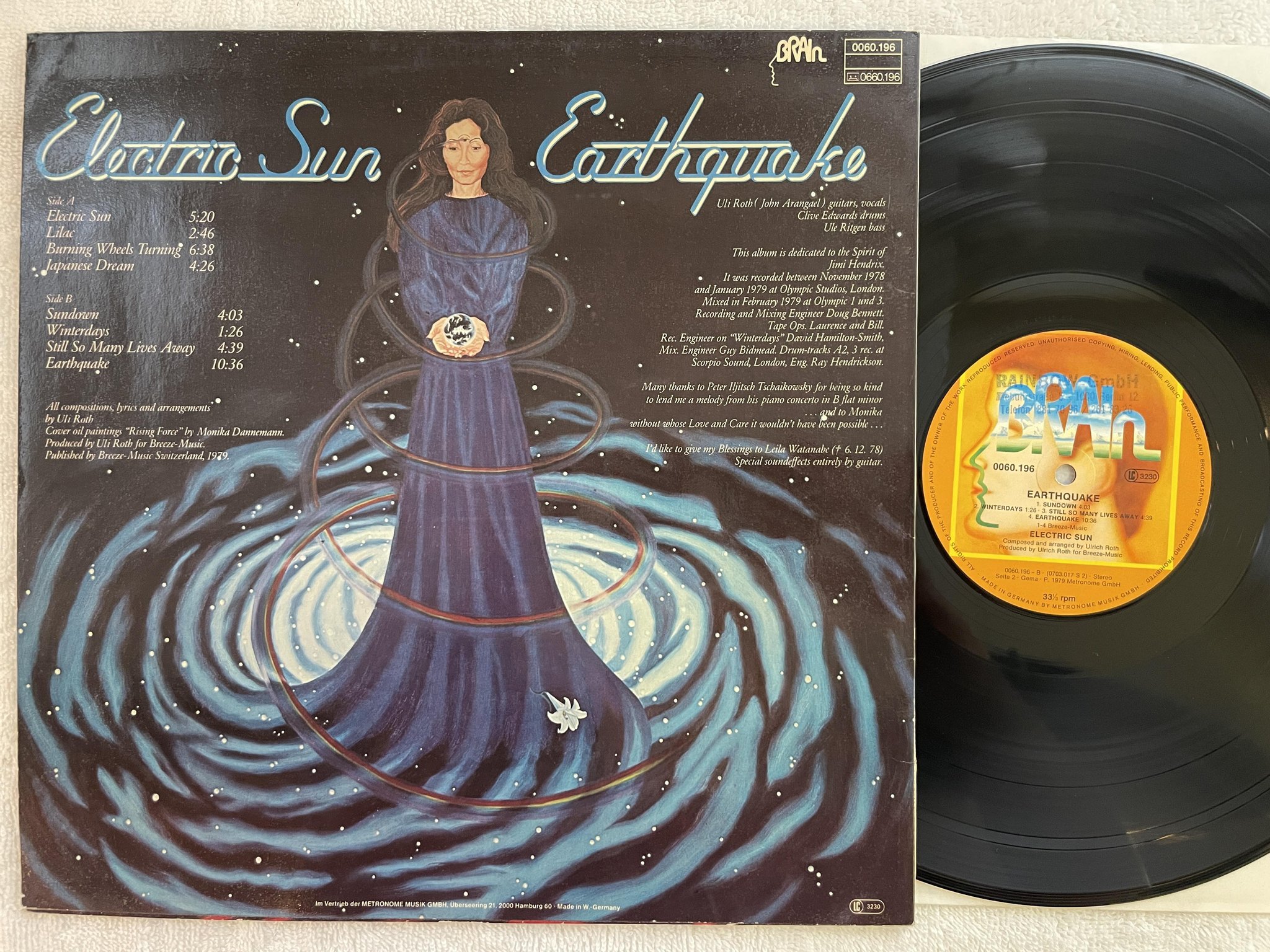 Omslagsbild för skivan ELECTRIC SUN earthquake LP -79 Ger BRAIN 0060.196 *** SPACE ROCK ***