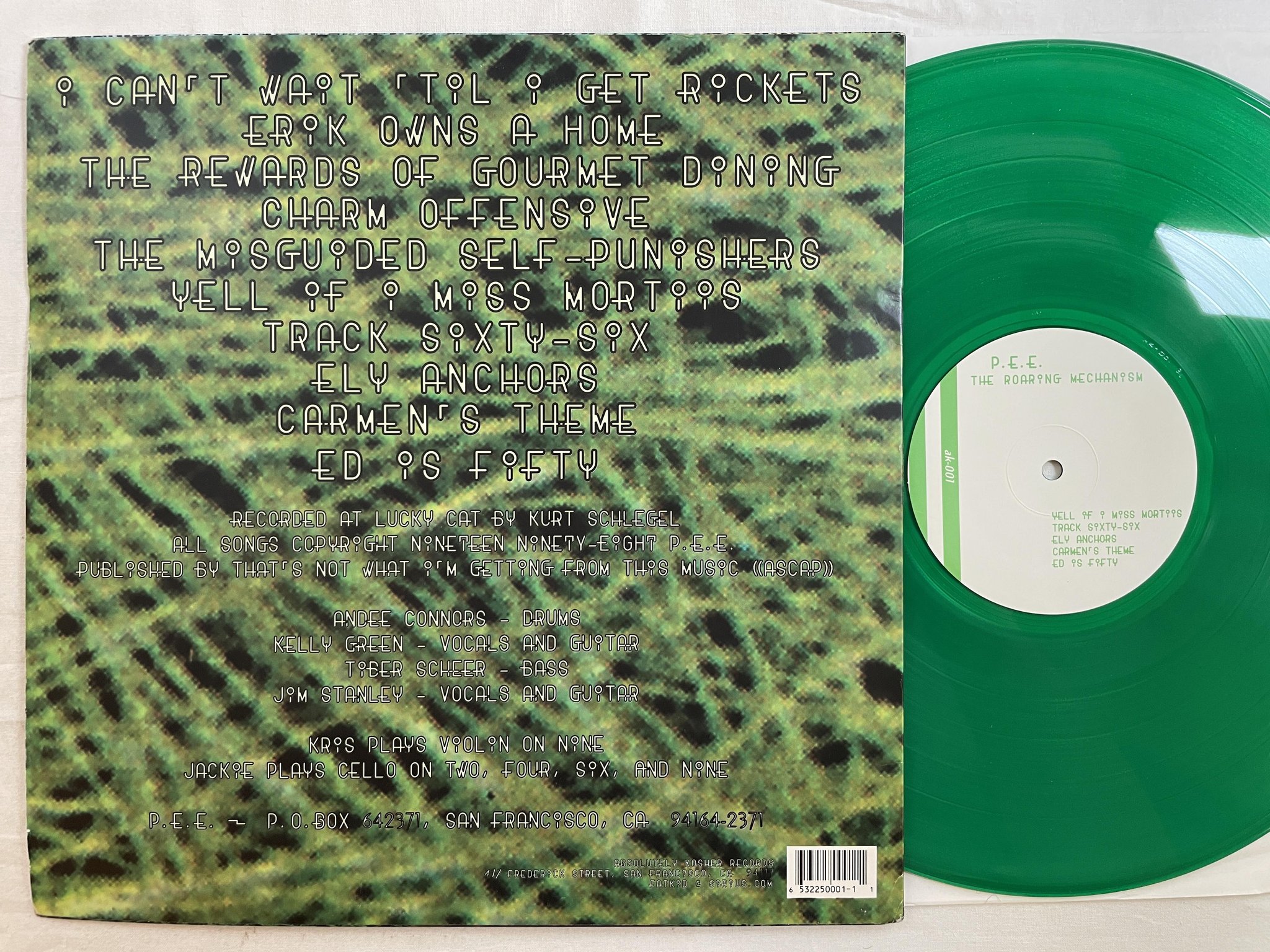 Omslagsbild för skivan P.E.E. the roaring mechanism LP -98 US ABSOLUTELY KOSHER AK-001