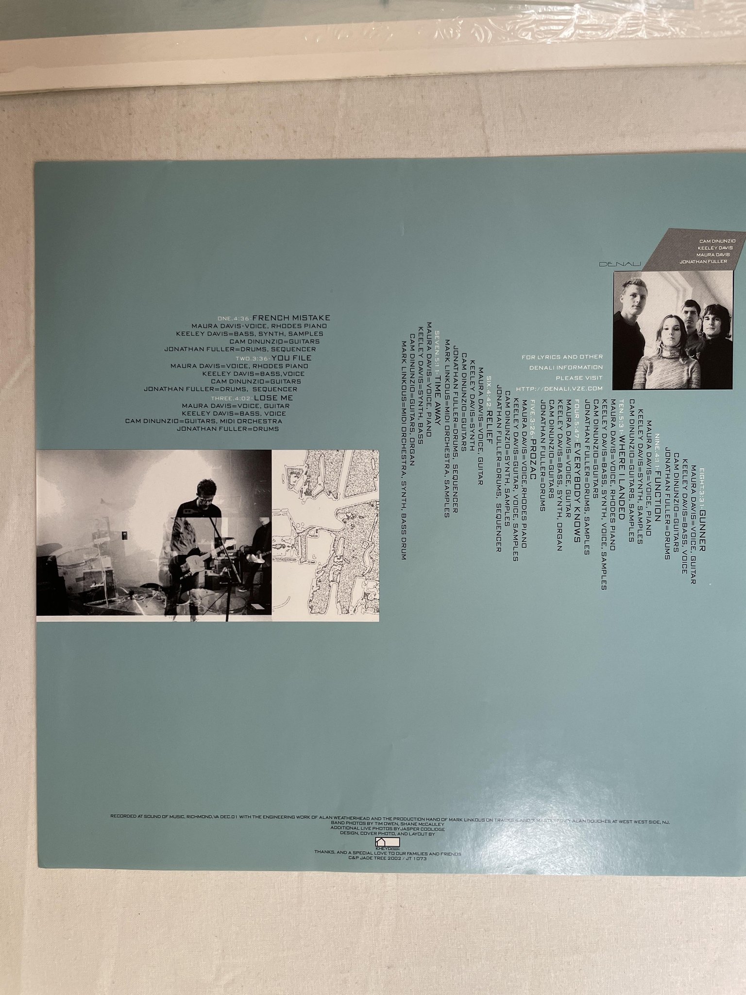 Omslagsbild för skivan DENALI s/t LP 2002 US JADE TREE JT1073 *** translucent aqua ***