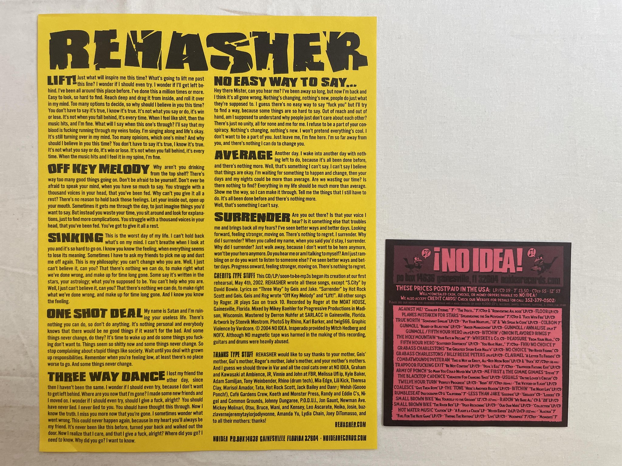 Omslagsbild för skivan REHASHER Off Key Melodies LP 2004 US NO IDEA 162 *** POWER POP / PUNK ***