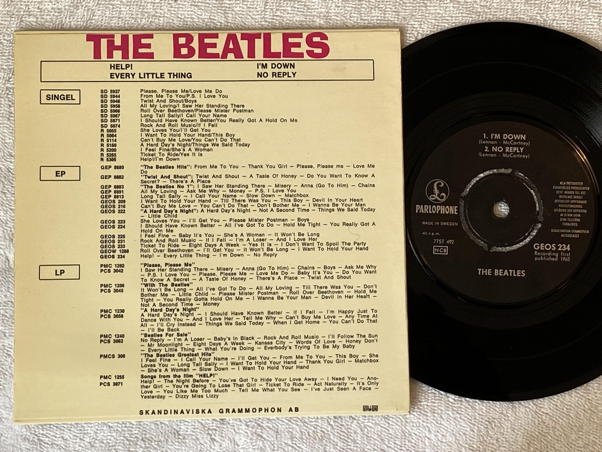 Omslagsbild för skivan THE BEATLES help! 7"ep -65 PARLOPHONE GEOS 234