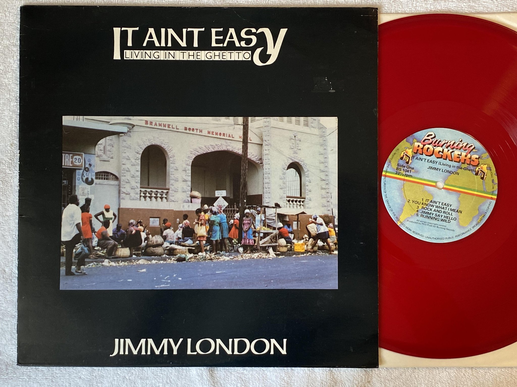 Omslagsbild för skivan JIMMY LONDON It Aint Easy LP -80 UK BURNING SOUNDS BS 1041 *** red vinyl ***