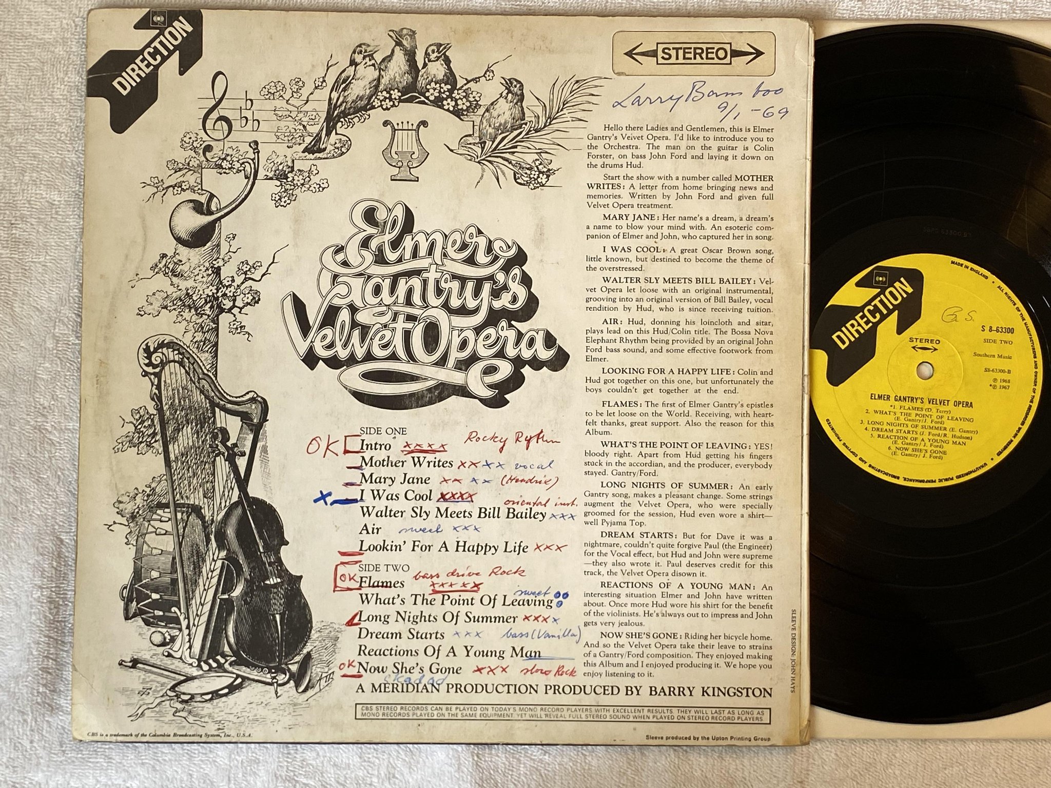 Omslagsbild för skivan ELMER GANTRY'S VELVET OPERA LP -68 UK DIRECTION S 8-63300 *** RARE PSYCH ***