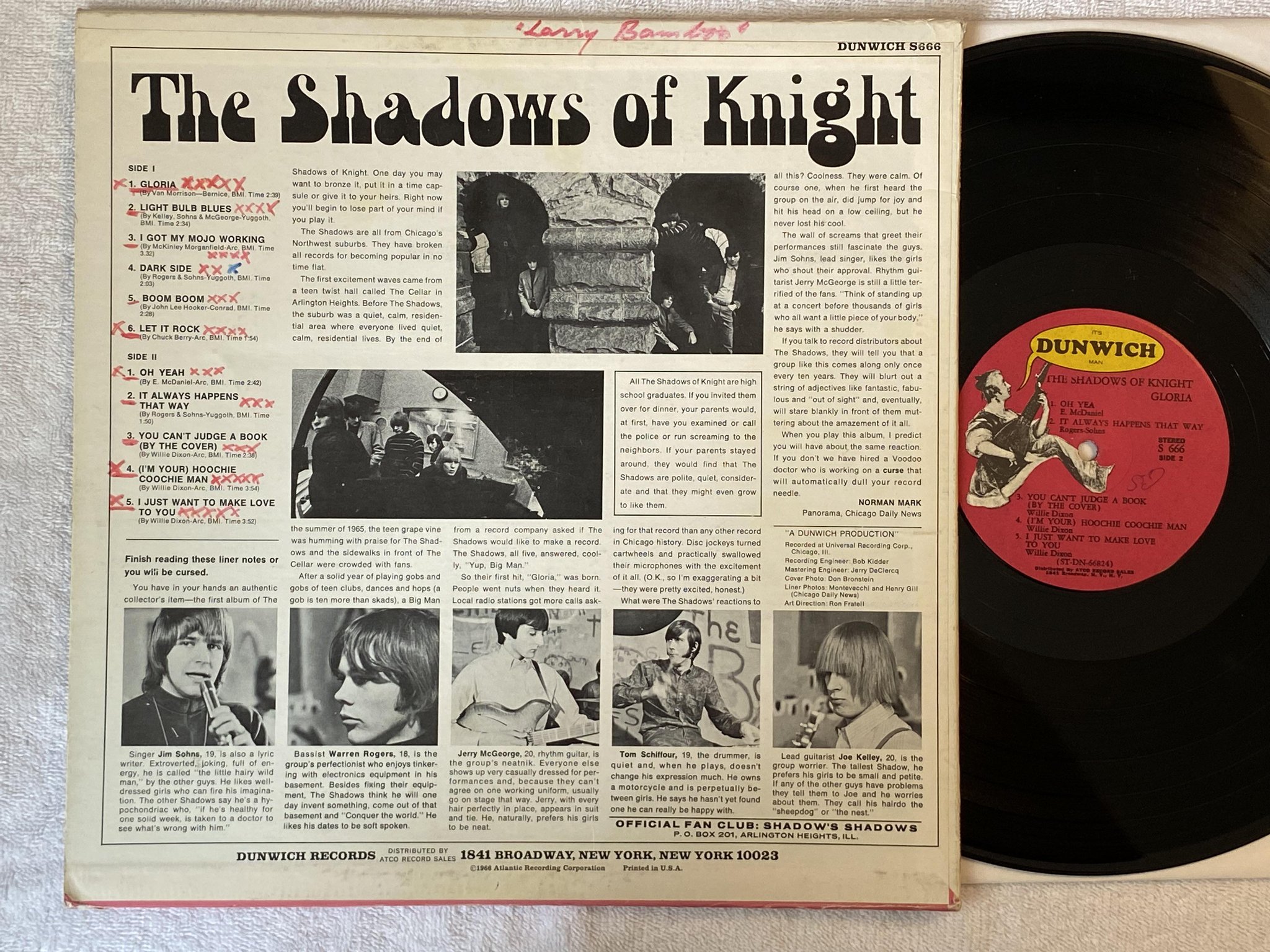 Omslagsbild för skivan THE SHADOWS OF KNIGHT Gloria LP -66 US DUNWICH S-666