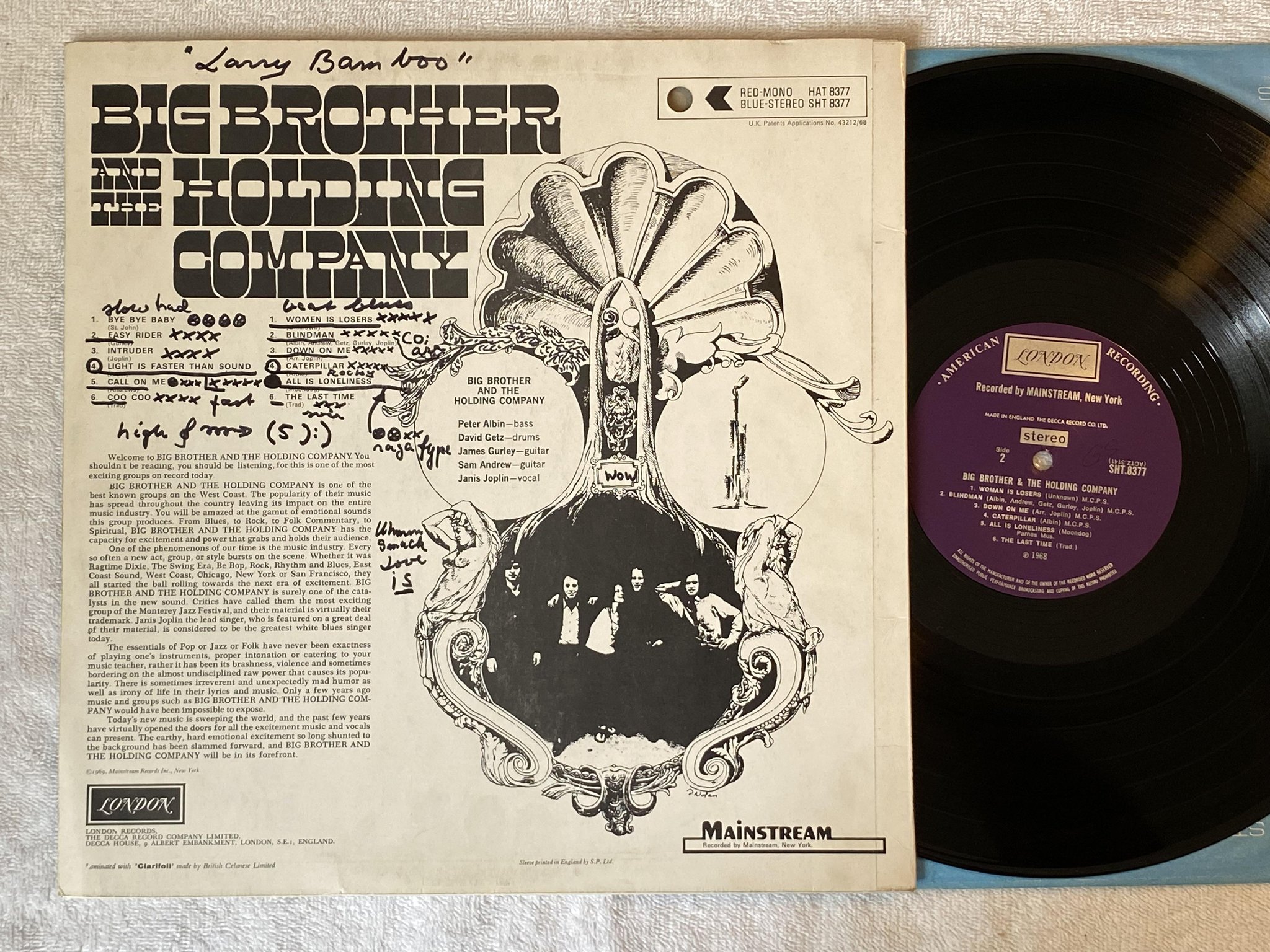 Omslagsbild för skivan BIG BROTHER & THE HOLDING COMPANY LP UK LONDON SHT 8377