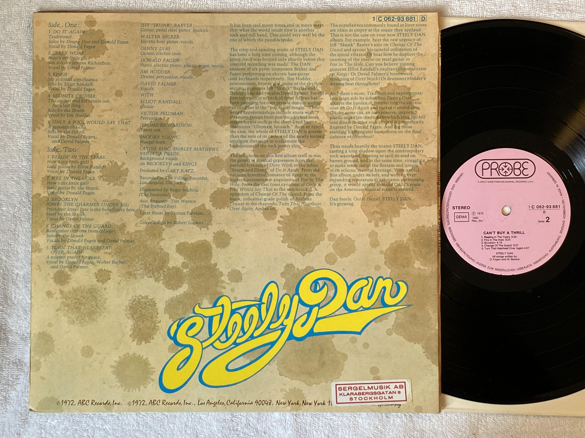 Omslagsbild för skivan STEELY DAN can't buy a thrill LP Ger PROBE 1C 062-93881