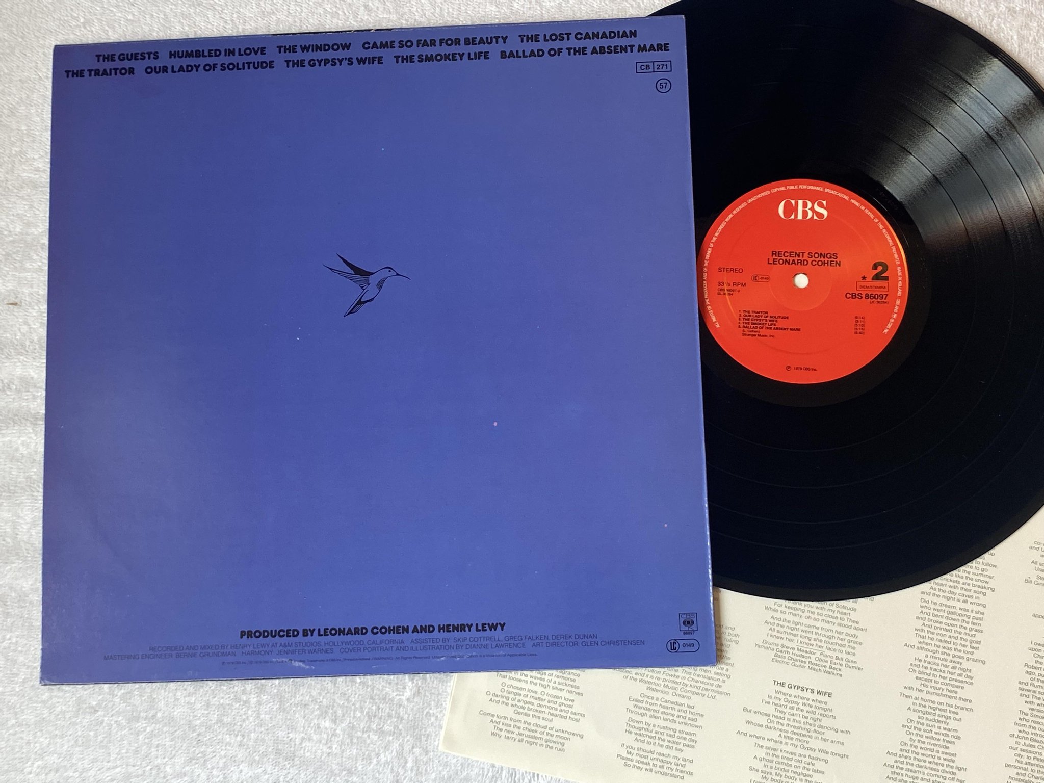 Omslagsbild för skivan LEONARD COHEN recent songs LP -79 Hol CBS 86097