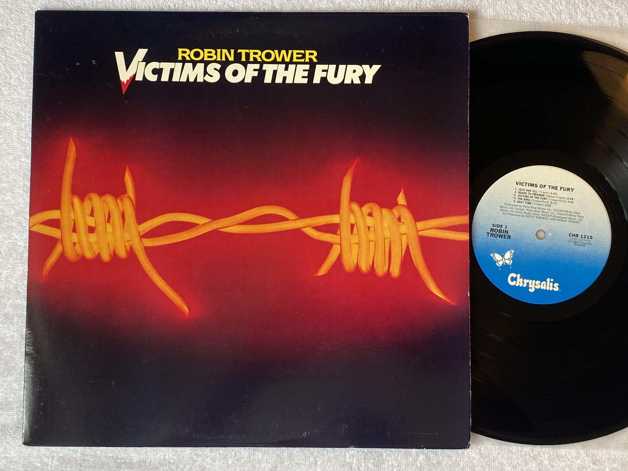 Omslagsbild för skivan ROBIN TROWER vivtims of the fury LP -80 US CHRYSALIS CHR 1215