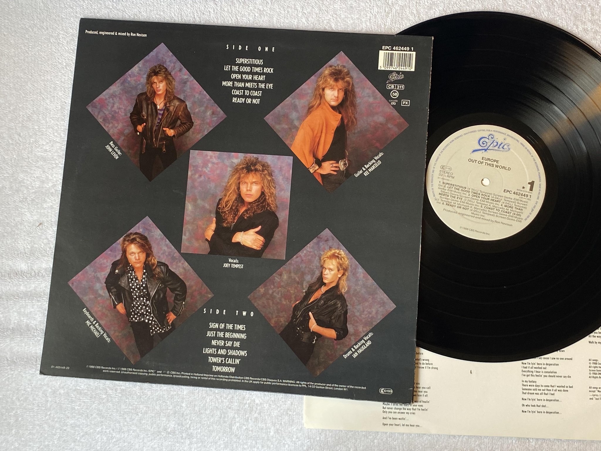 Omslagsbild för skivan EUROPE out of this world LP -88 Hol EPIC EPC 4624491