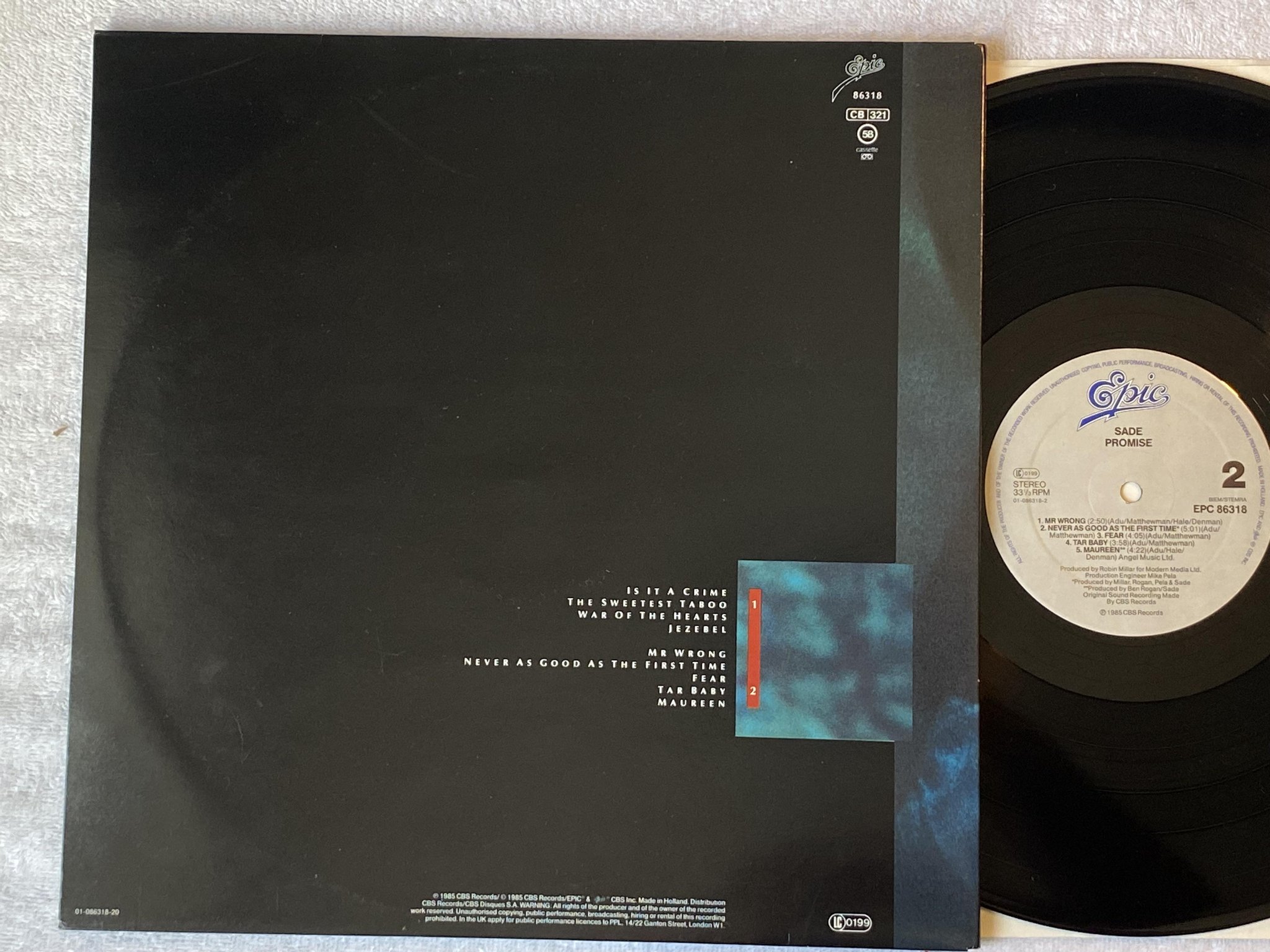 Omslagsbild för skivan SADE promise LP -85 Hol EPIC EPC 86318