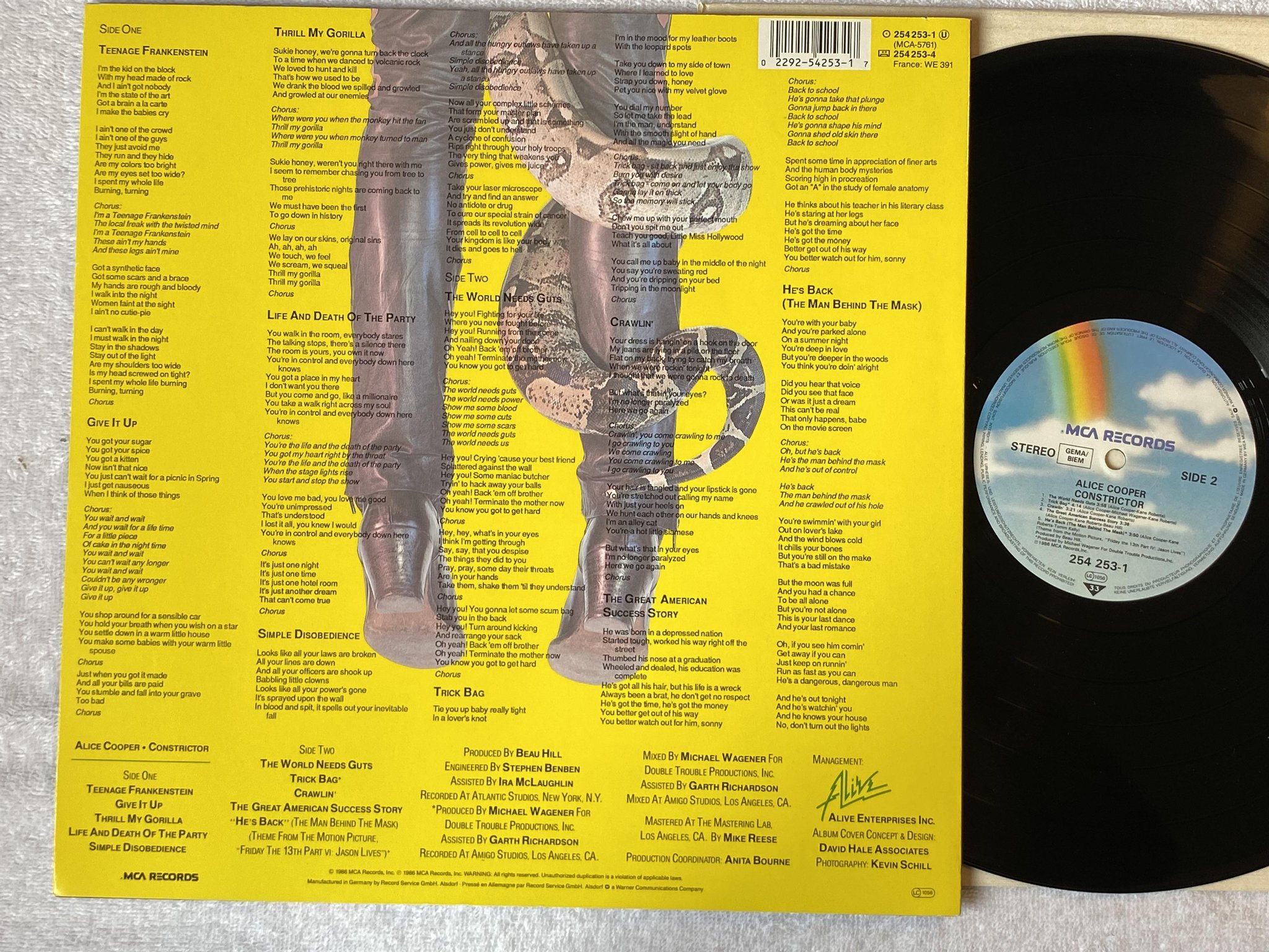 Omslagsbild för skivan ALICE COOPER constrictor LP -86 Ger MCA 254253-1