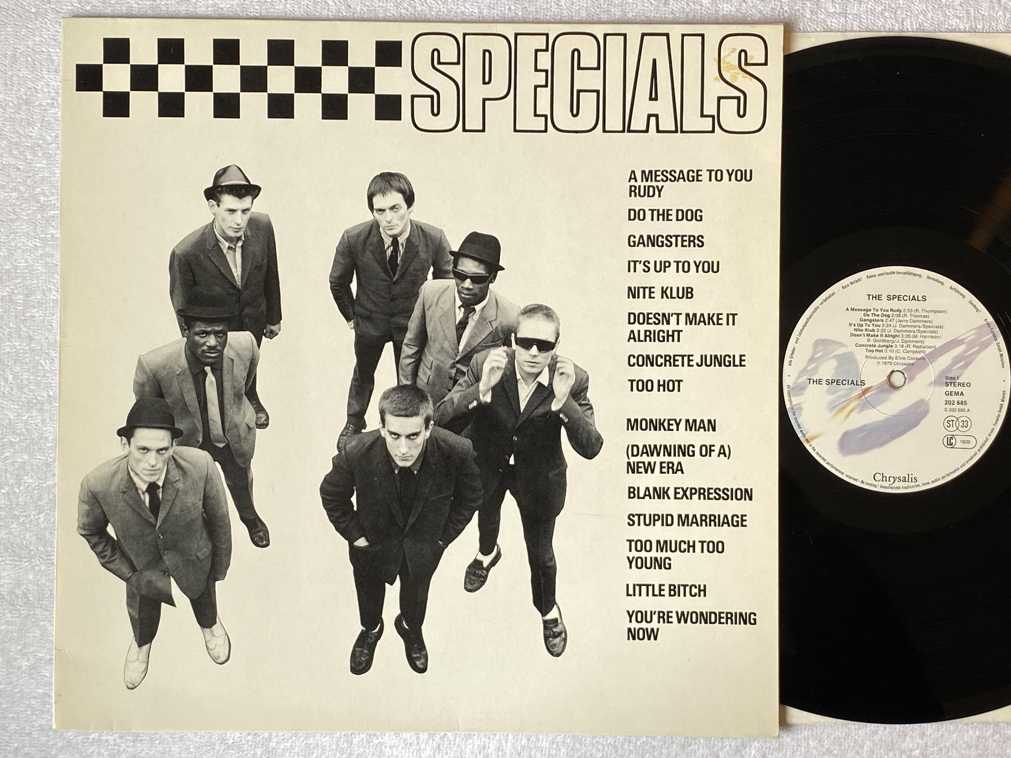 Omslagsbild för skivan THE SPECIALS s/t LP -79 Ger CHRYSALIS 202685 *** A message to you Rudy ***
