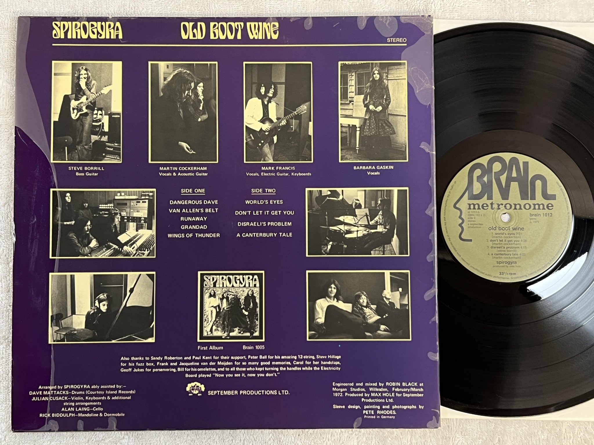 Omslagsbild för skivan SPIROGYRA Old Boot Wine LP -72 Ger BRAIN 1012 *** RARE PROG ***