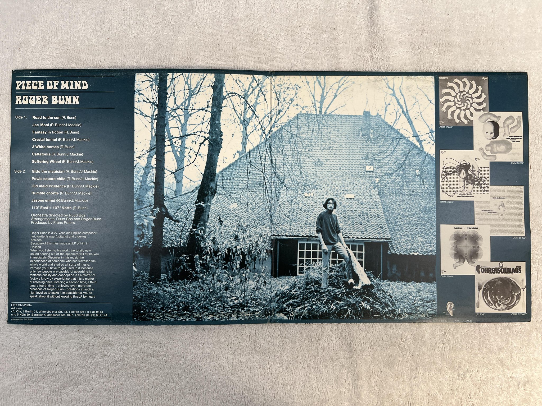 Omslagsbild för skivan ROGER BUNN piece of mind LP -71 Ger OHR OMM 56 009 *** Psych ***