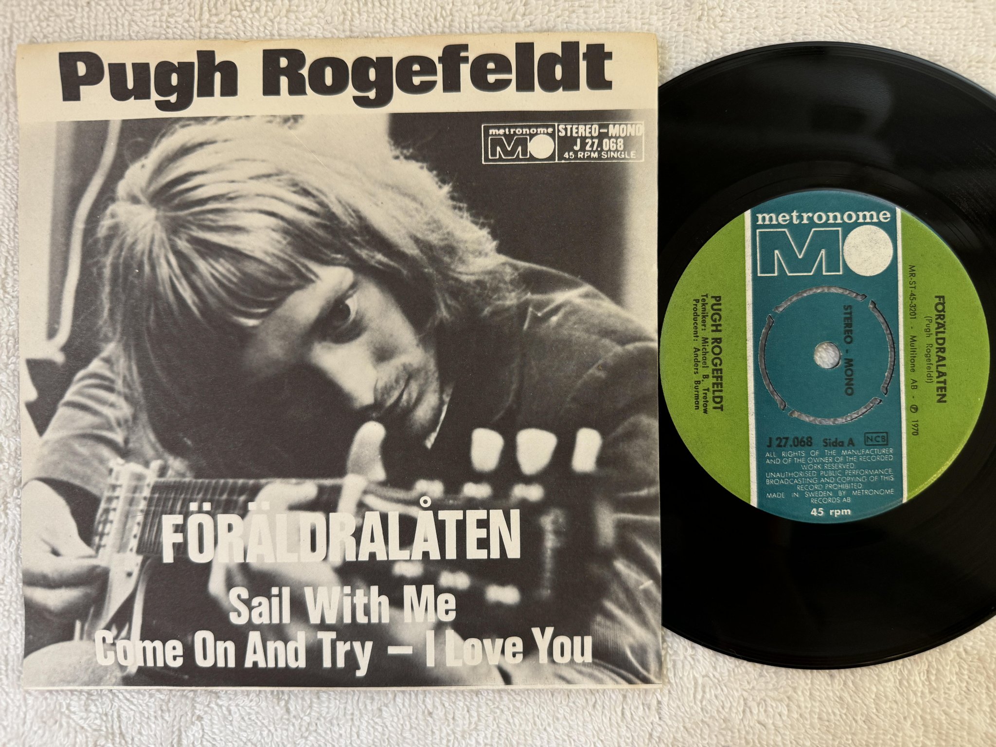 Omslagsbild för skivan PUGH ROGEFELDT föräldralåten 7" -70 Swe METRONOME J27068