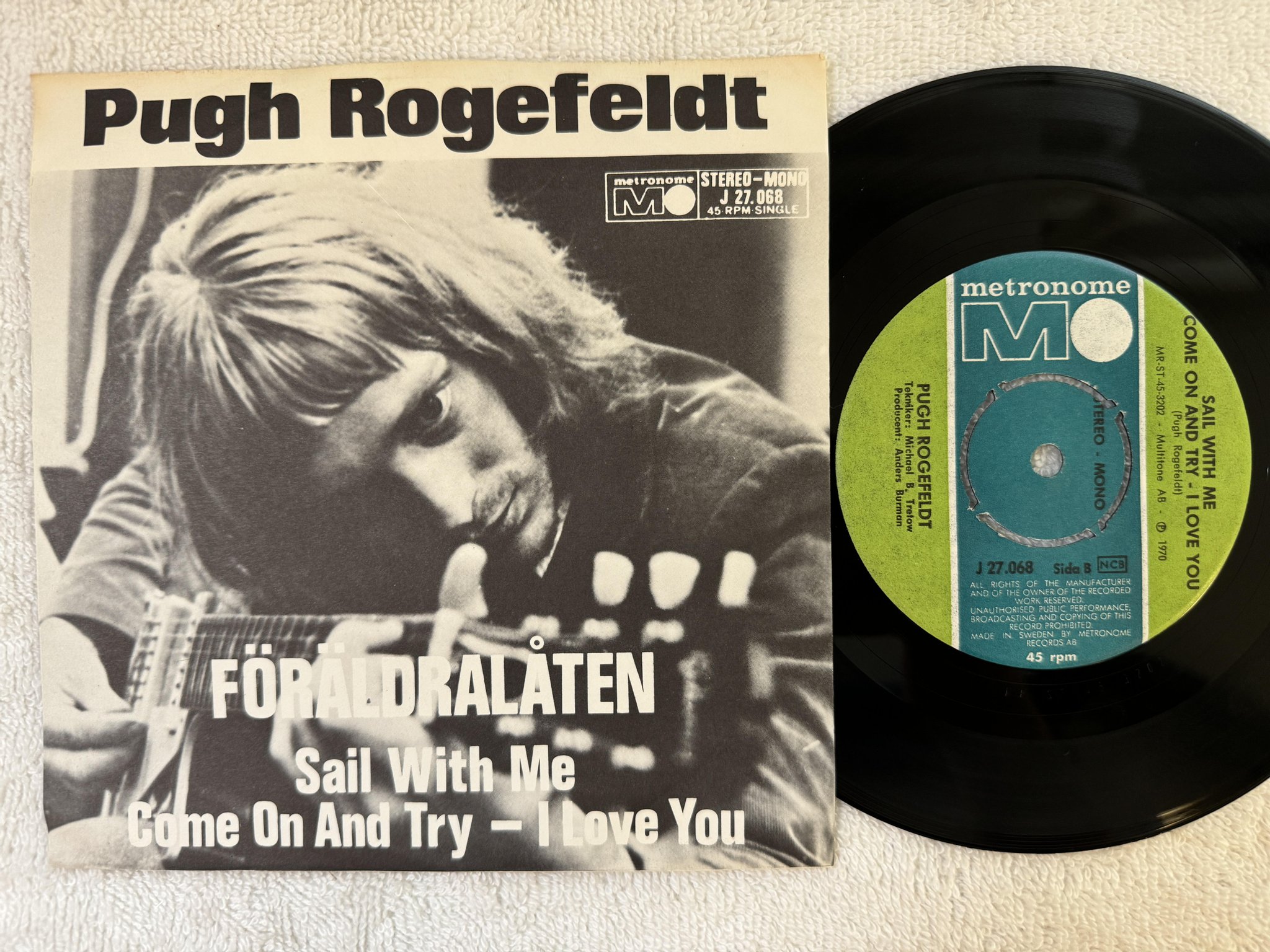 Omslagsbild för skivan PUGH ROGEFELDT föräldralåten 7" -70 Swe METRONOME J27068