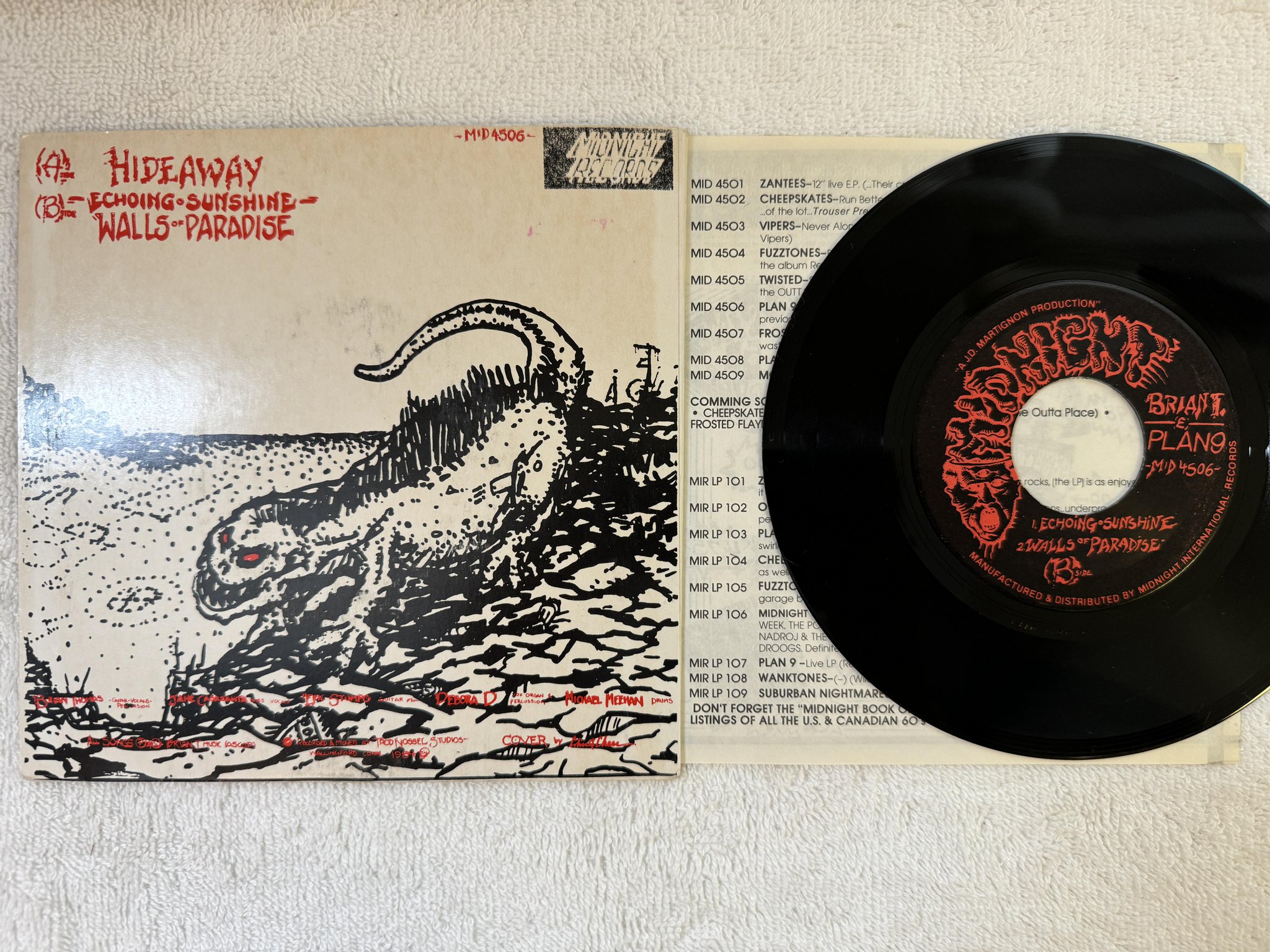 Omslagsbild för skivan BRIAN T & PLAN 9 hideaway 7" -84 US MIDNIGHT MID 4506