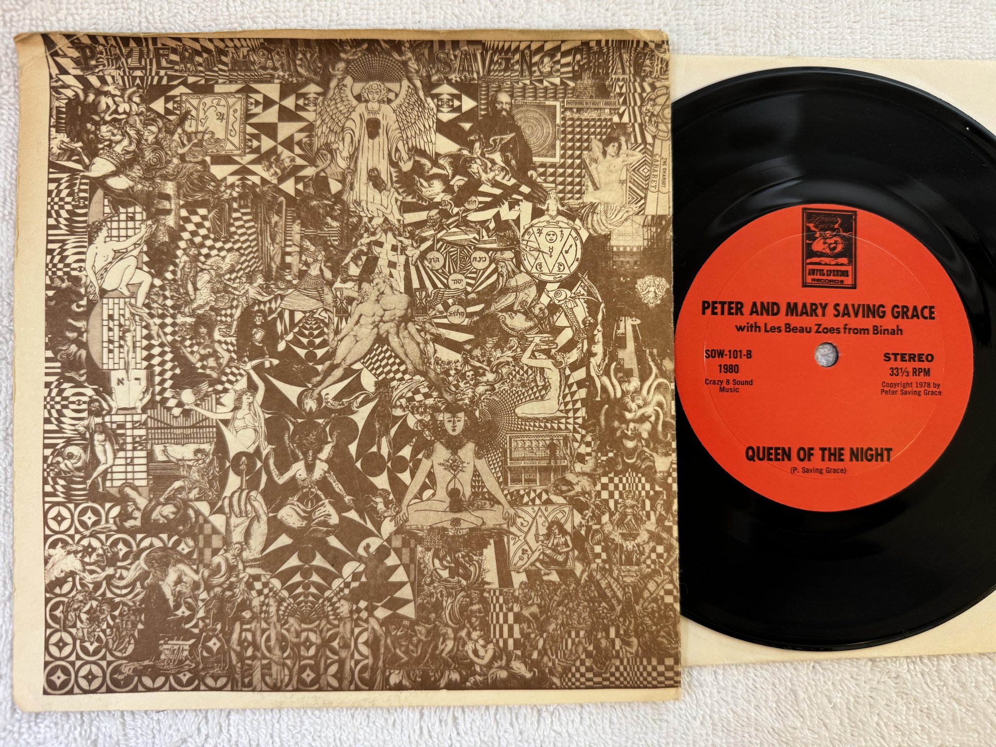 Omslagsbild för skivan PETER AND MARY SAVING GRACE Sensitive Man 7" -80 SOW-101 *** PUNK / PSYCH ***