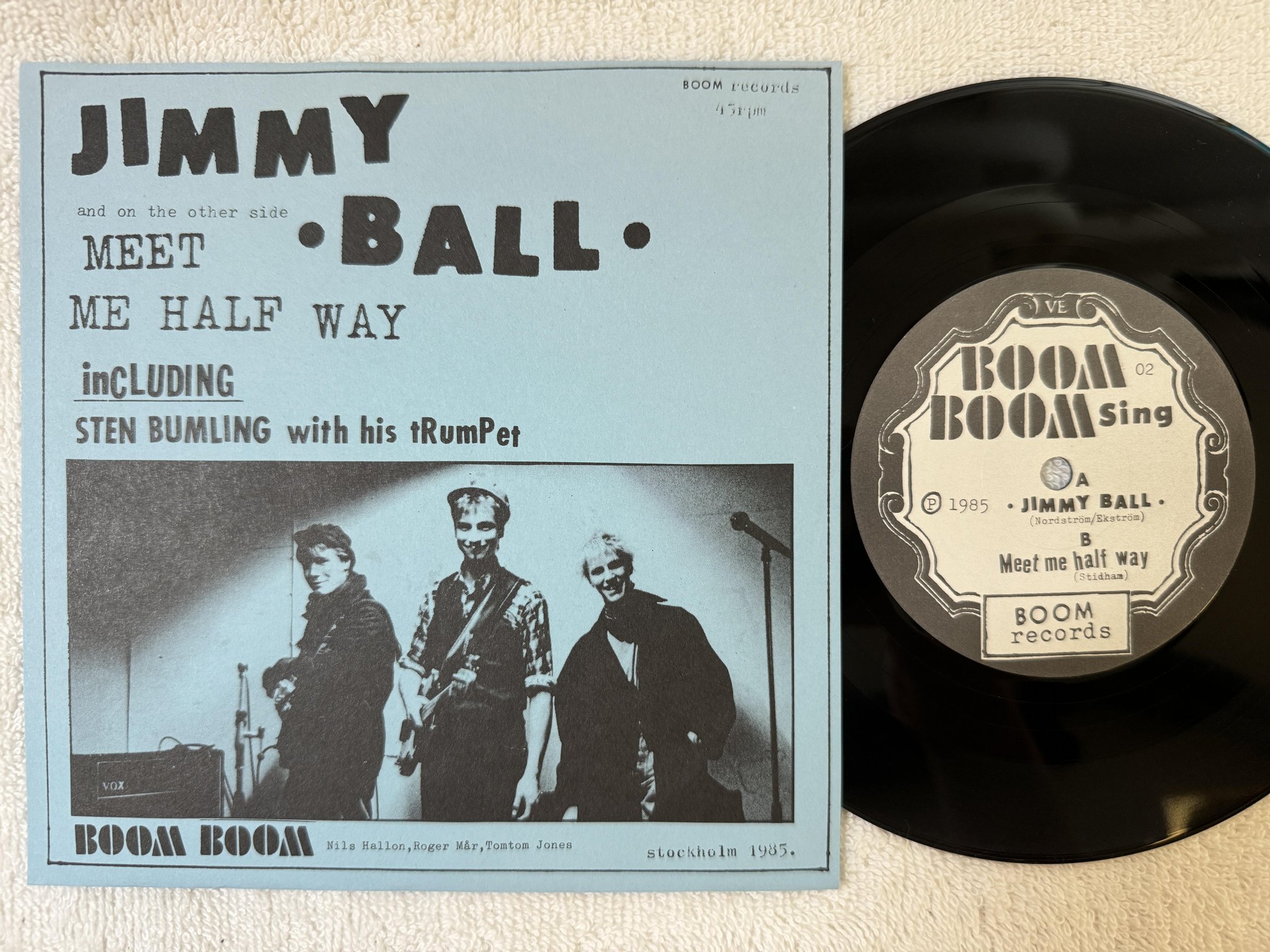 Omslagsbild för skivan BOOM BOOM Jimmy Ball 7" -85 Swe BOOM 02 *** Garage Rock ***