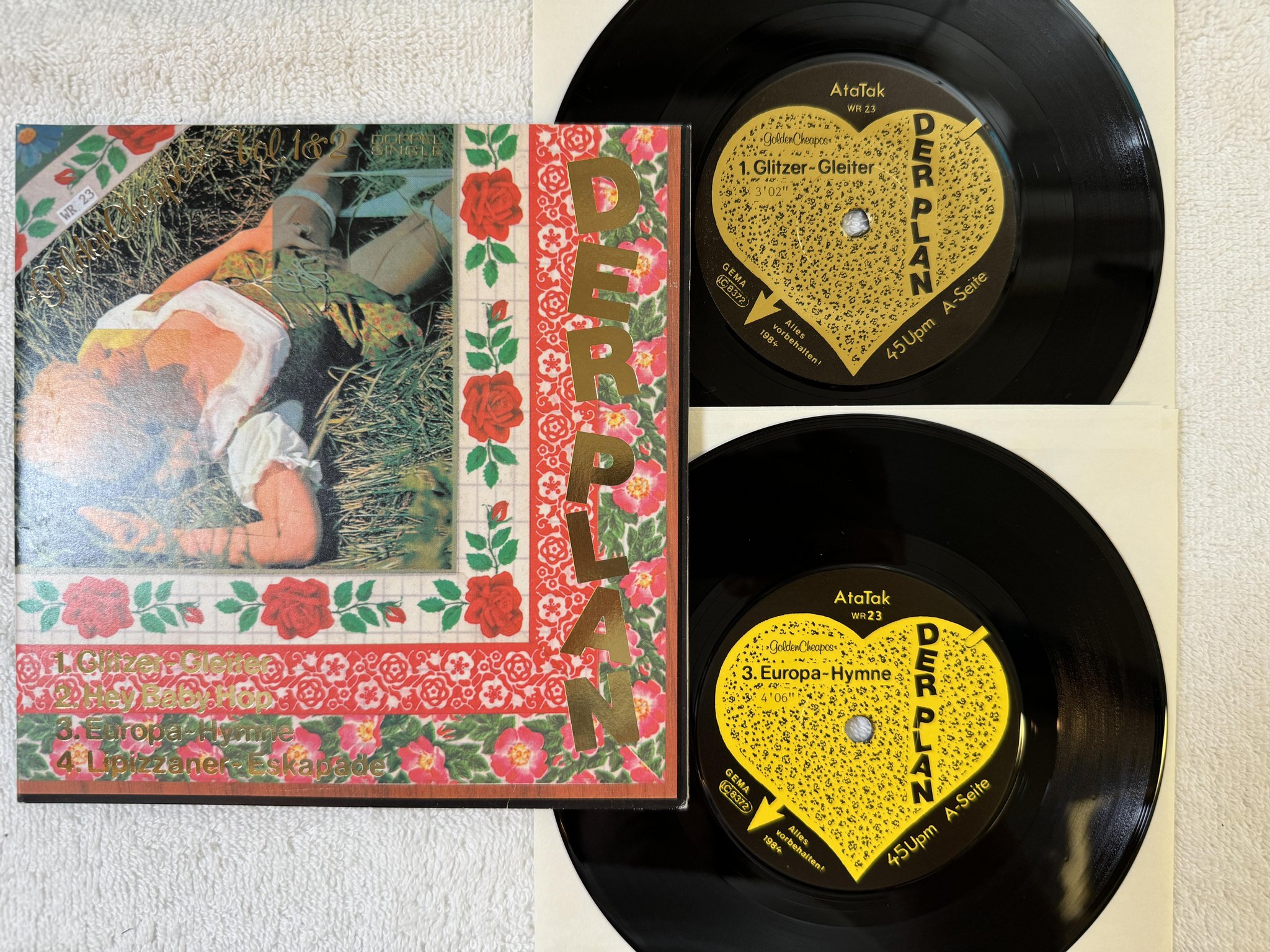 Omslagsbild för skivan DER PLAN Golden Cheapos Vol.1&2 7" -84 Ger ATA TAK WR 23 *** SYNTH POP ***