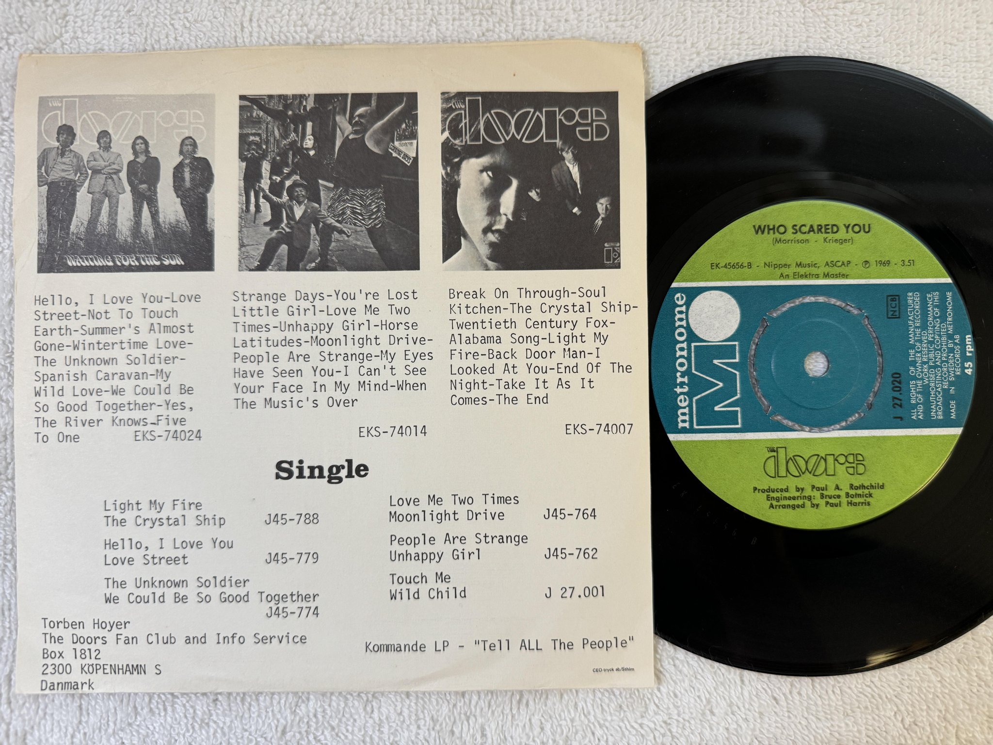 Omslagsbild för skivan THE DOORS wishful sinful 7" 69 Swe METRONOME J 27020