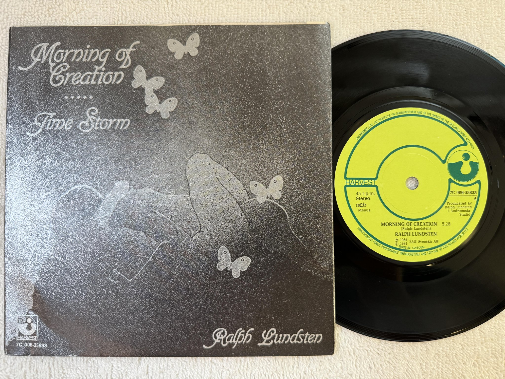 Omslagsbild för skivan RALPH LUNDSTEN morning of creation 7" -81 Swe HARVEST 7C 006-35833
