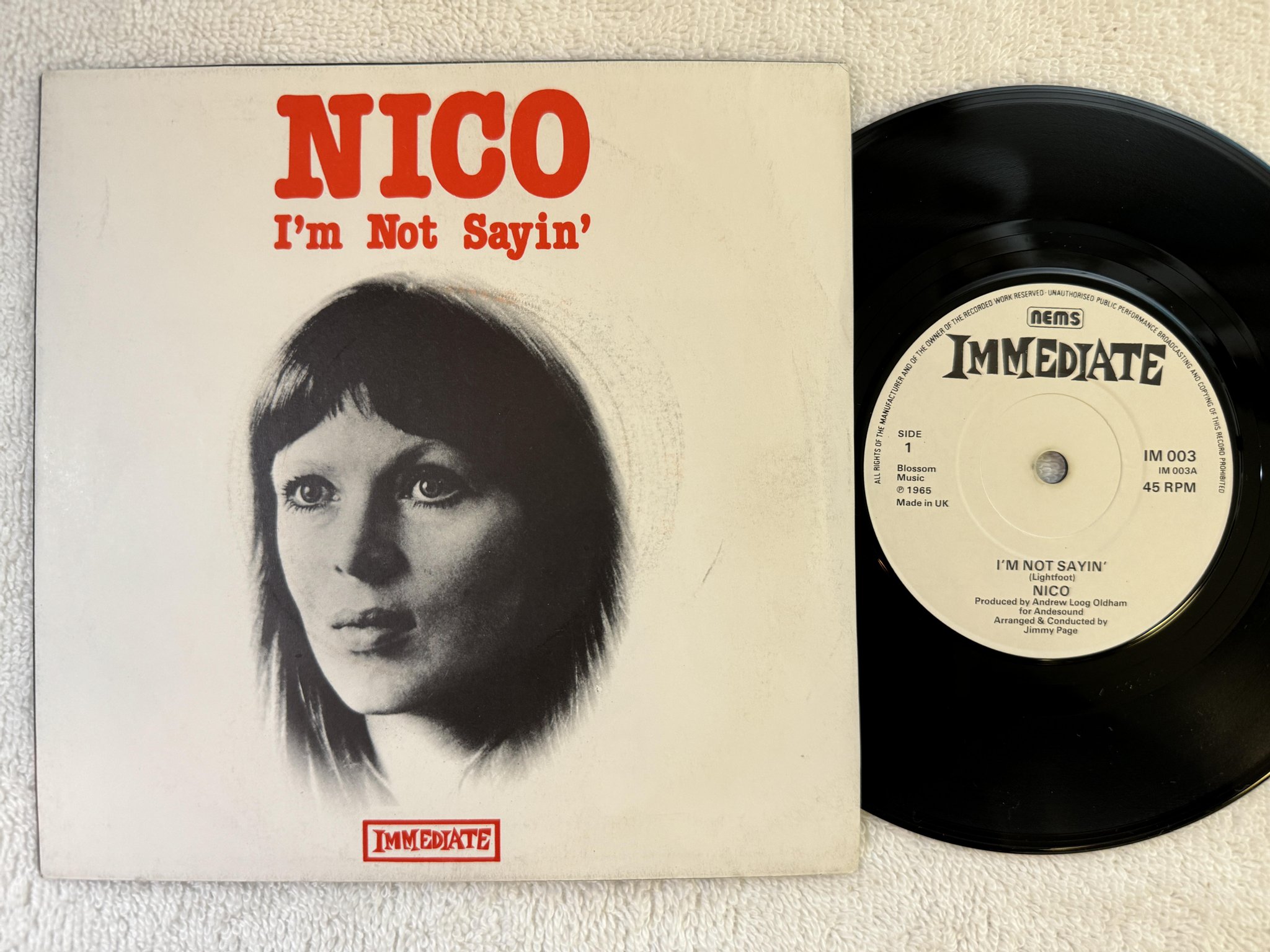 Omslagsbild för skivan NICO I'm not sayin' 7" re UK IMMEDIATE / NEMS IM 003