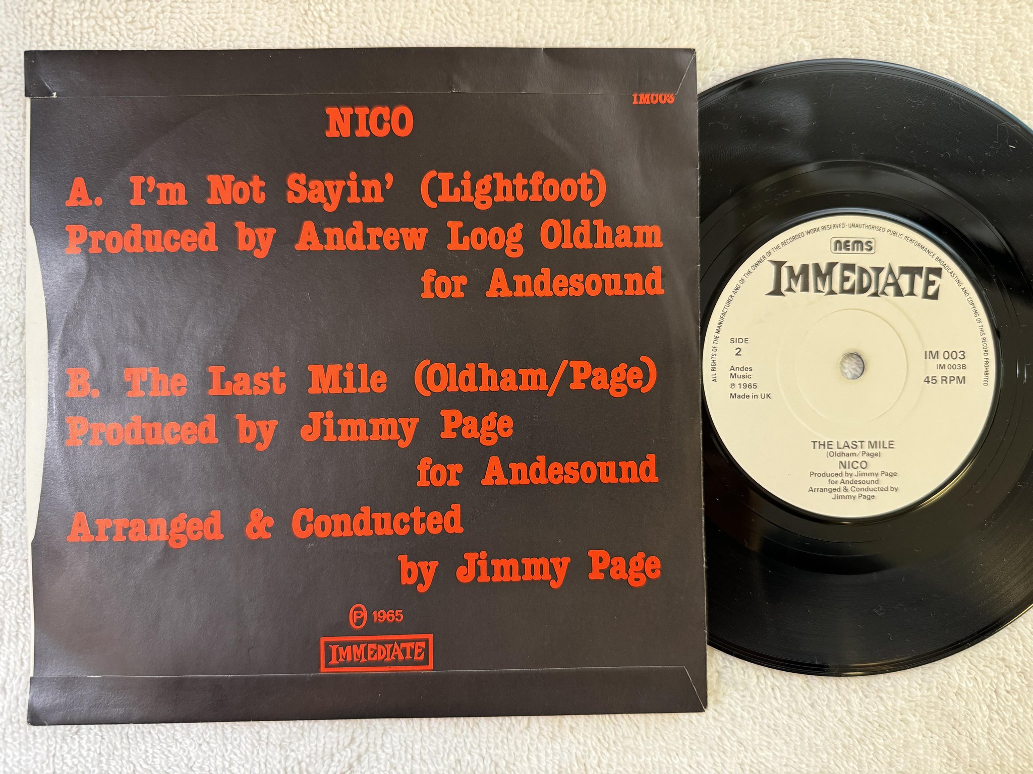Omslagsbild för skivan NICO I'm not sayin' 7" re UK IMMEDIATE / NEMS IM 003