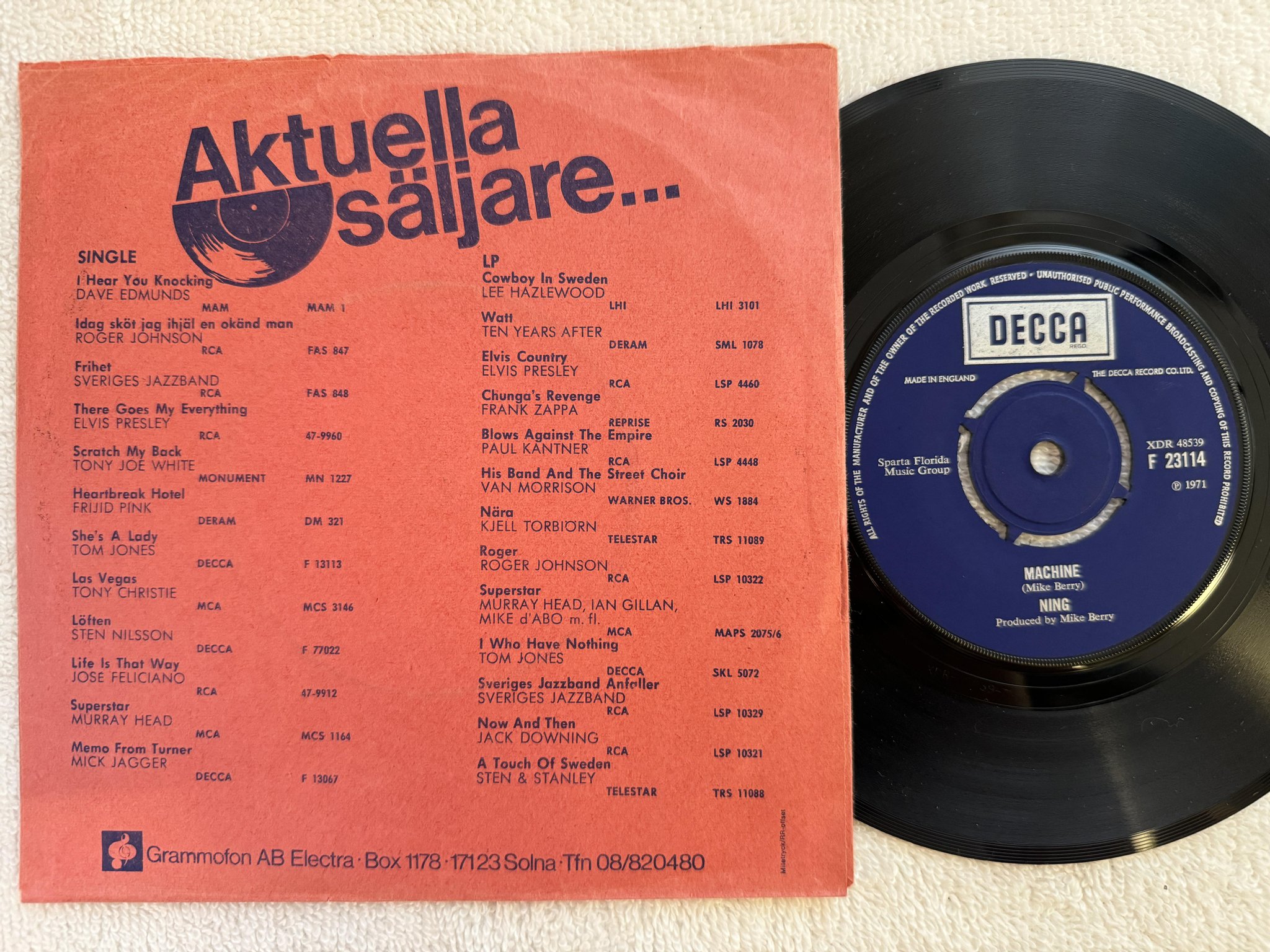 Omslagsbild för skivan NING machine 7" -71 UK DECCA F 23114 *** PSYCH ***