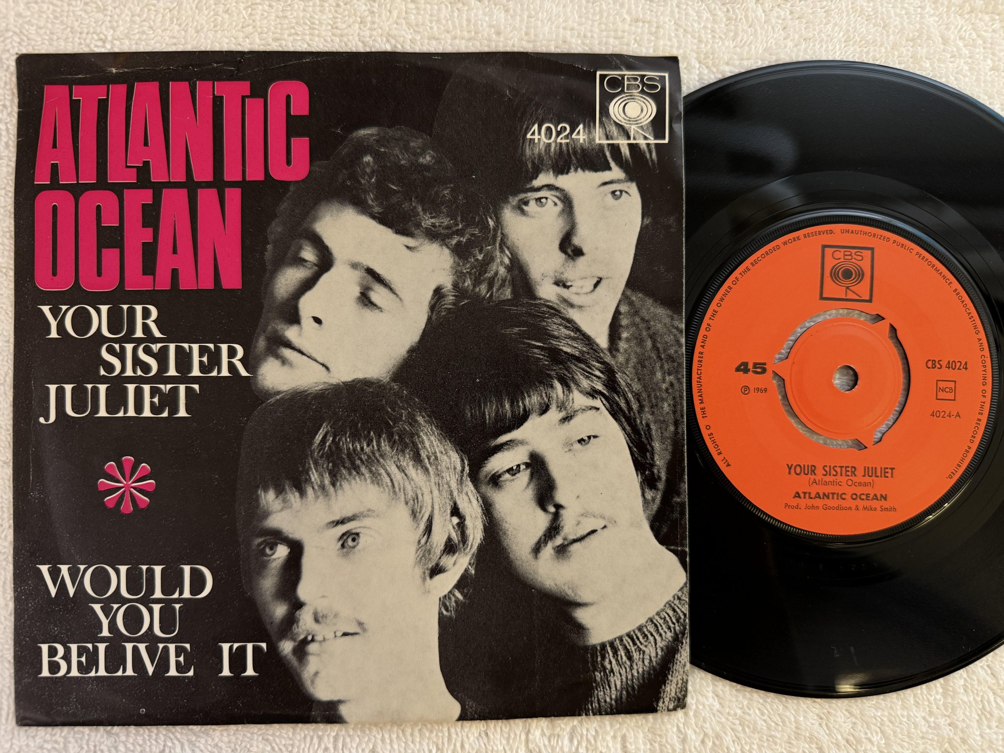 Omslagsbild för skivan ATLANTIC OCEAN Your Sister Juliet 7" -69 Swe CBS 4024 *** PSYCH / MOD ***