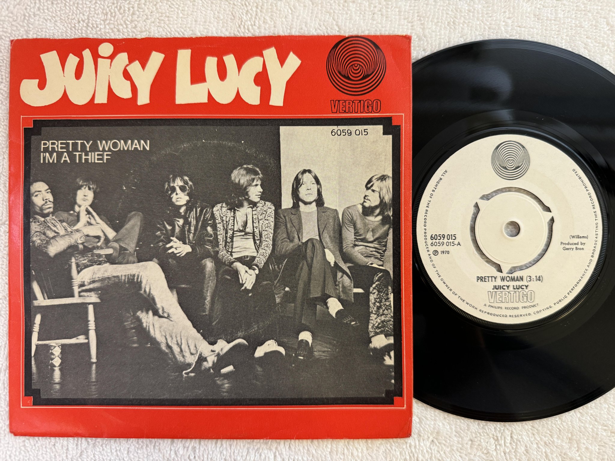 Omslagsbild för skivan JUICY LUCY pretty woman 7" -70 VERTIGO 6059015