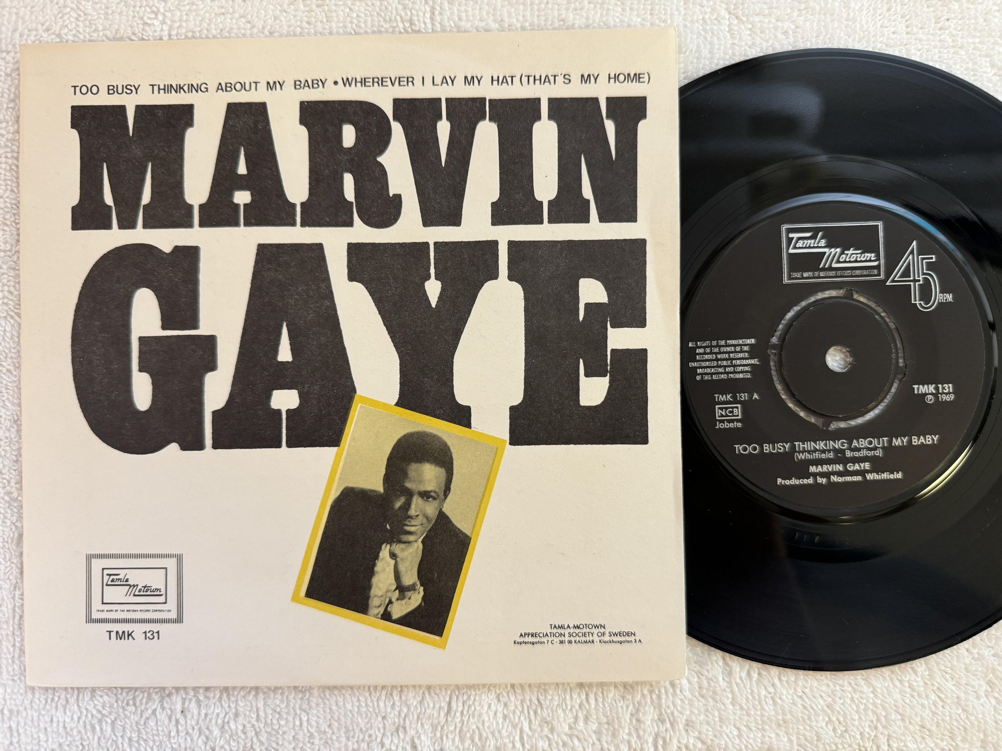 Omslagsbild för skivan MARVIN GAYE to busy thinking about my baby 7" -69 Swe TAMLA MOTOWN TMK-131
