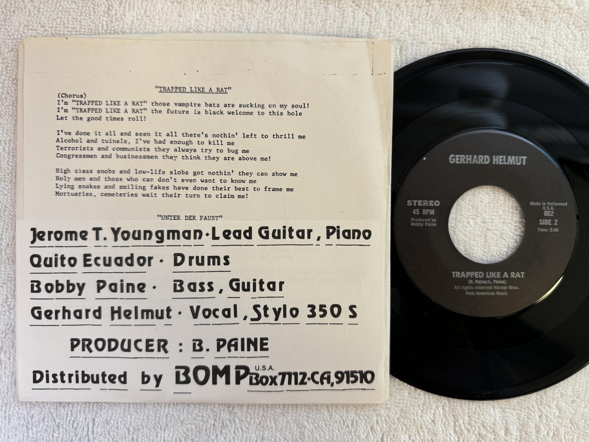 Omslagsbild för skivan GERHARD HELMUT unter der faust 7" -77 US PRIVATE PRESSING 001