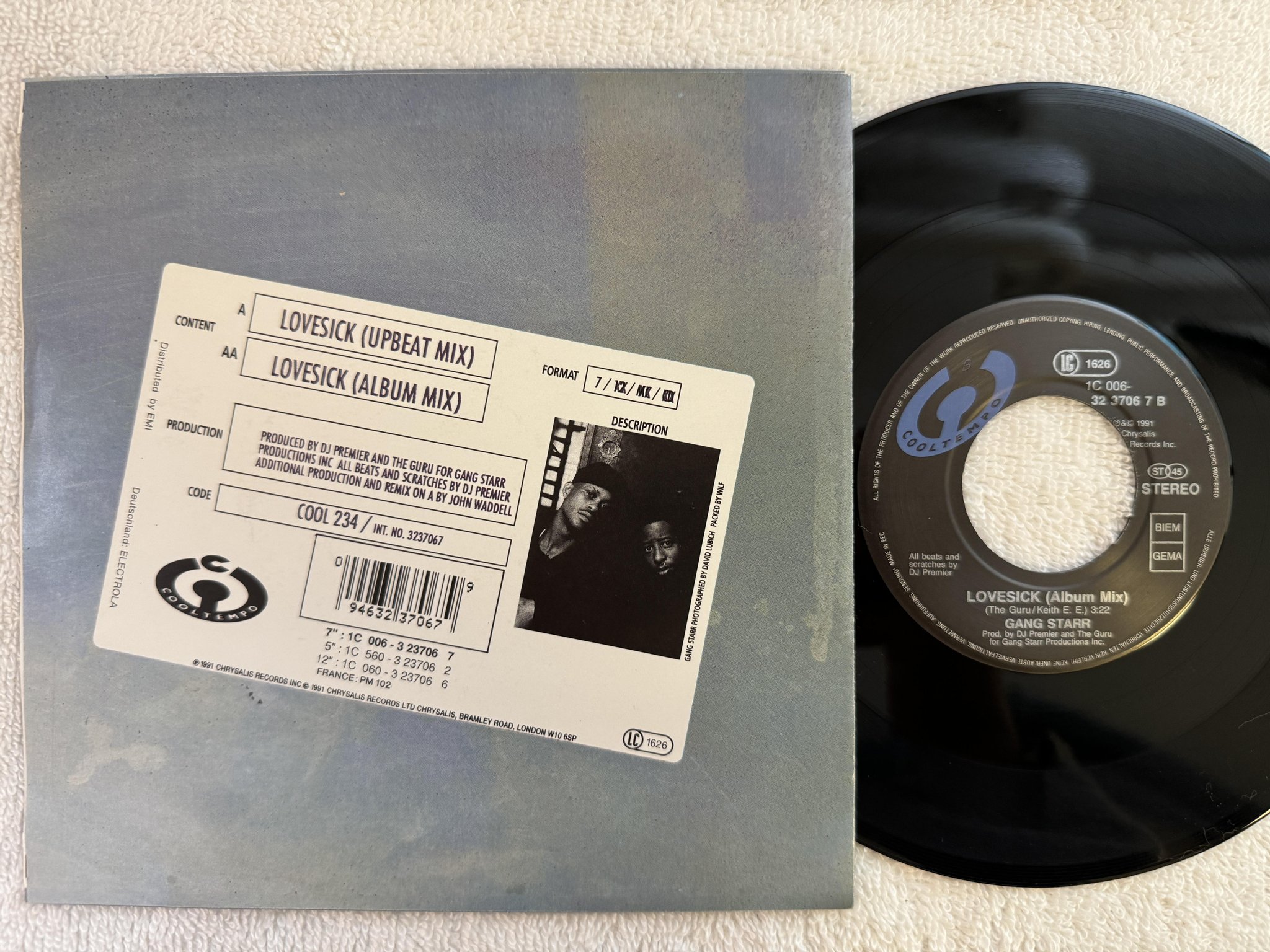 Omslagsbild för skivan GANG STARR lovesick 7" -91 COOLTEMPO 1c 006-3237067