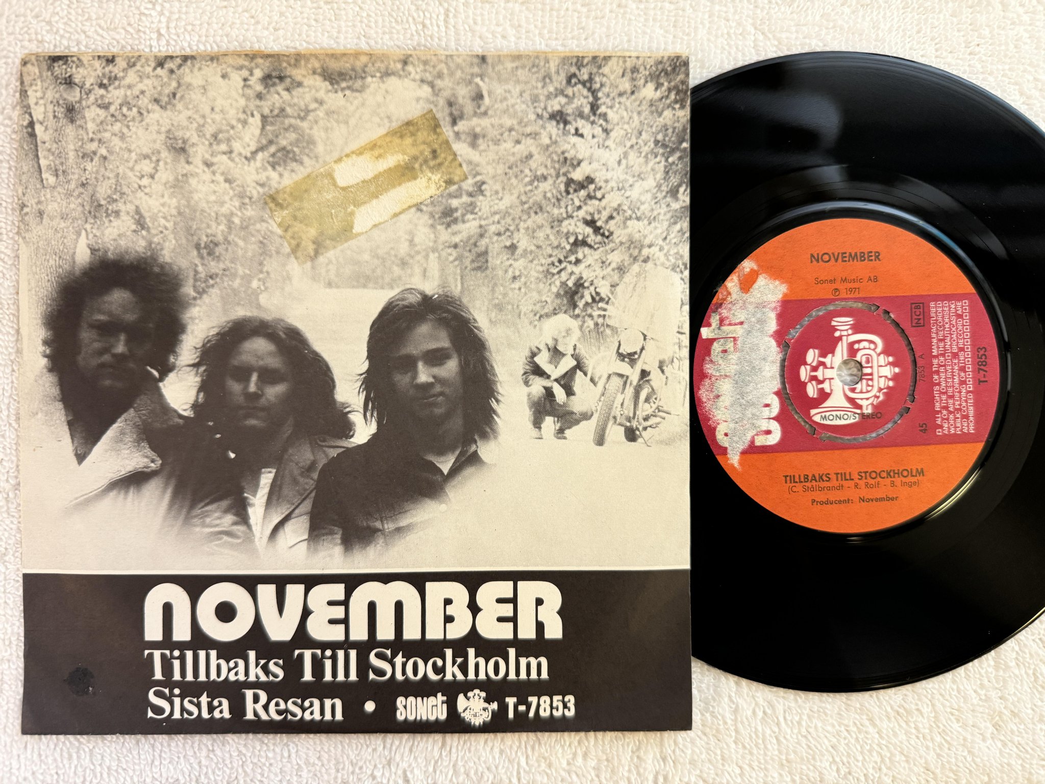 Omslagsbild för skivan NOVEMBER tillbaks till Stockholm 7" -71 SONET T-7853