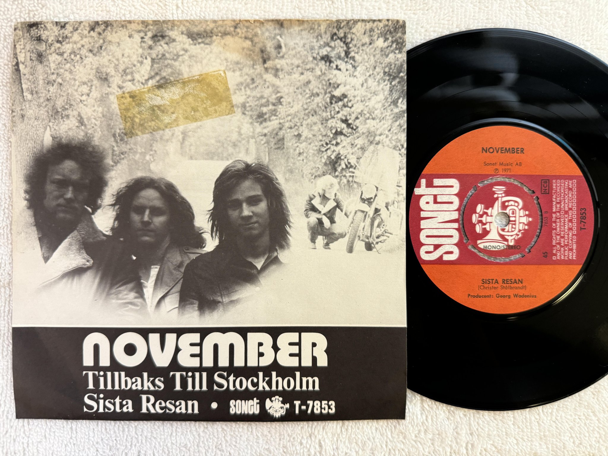 Omslagsbild för skivan NOVEMBER tillbaks till Stockholm 7" -71 SONET T-7853