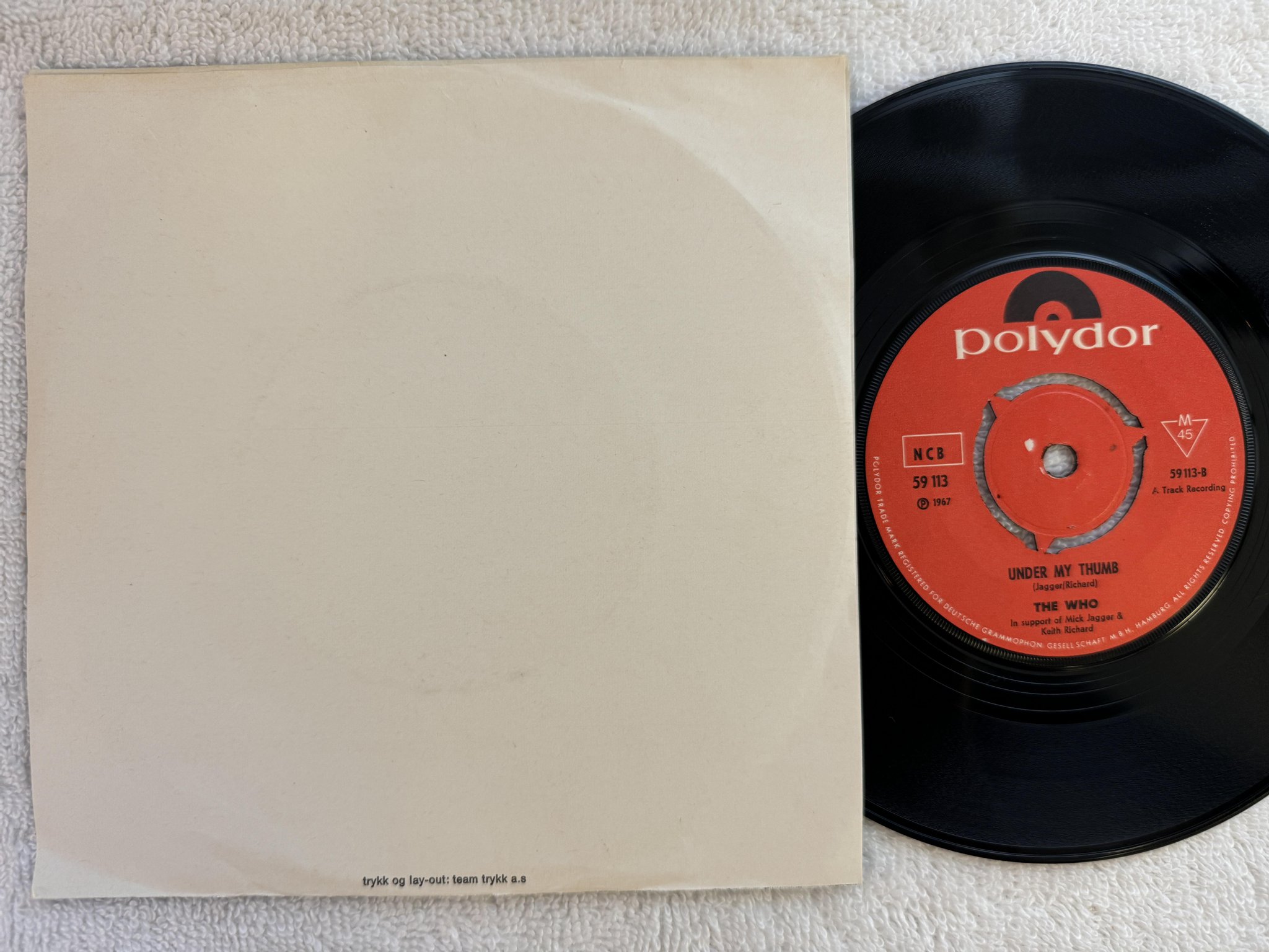 Omslagsbild för skivan THE WHO the last time 7" -67 Norway POLYDOR 59113