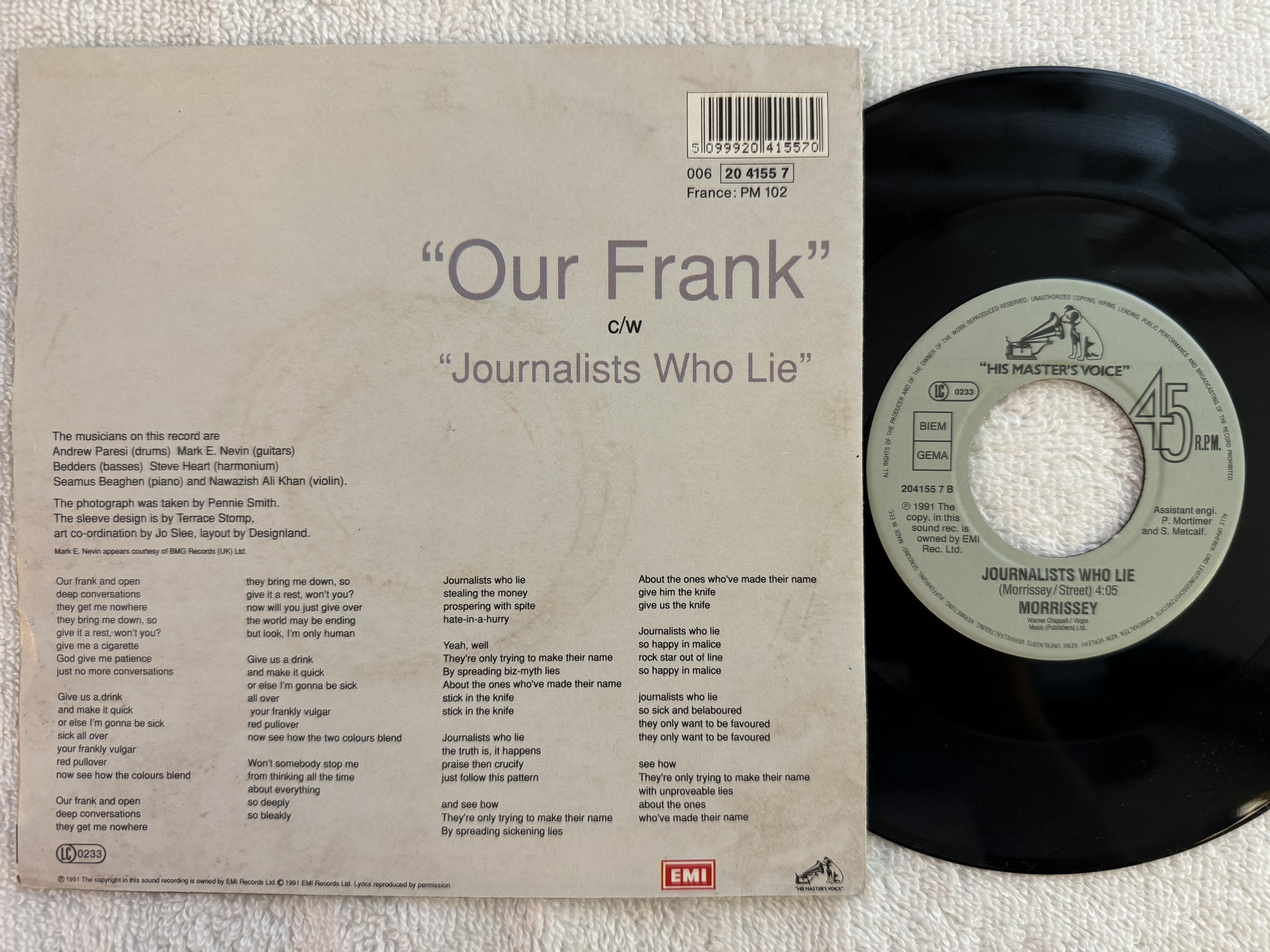 Omslagsbild för skivan MORRISSEY our Frank 7" -91 HIS MASTER'S VOICE 2041557