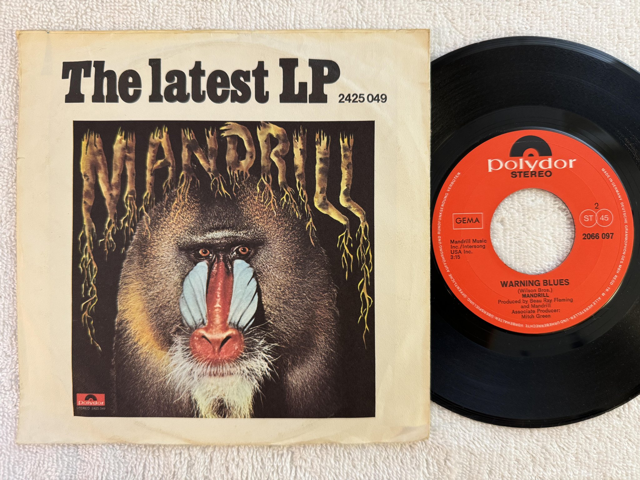 Omslagsbild för skivan MANDRILL Warning Blues 7" -71 Ger POLYDOR 2066 097