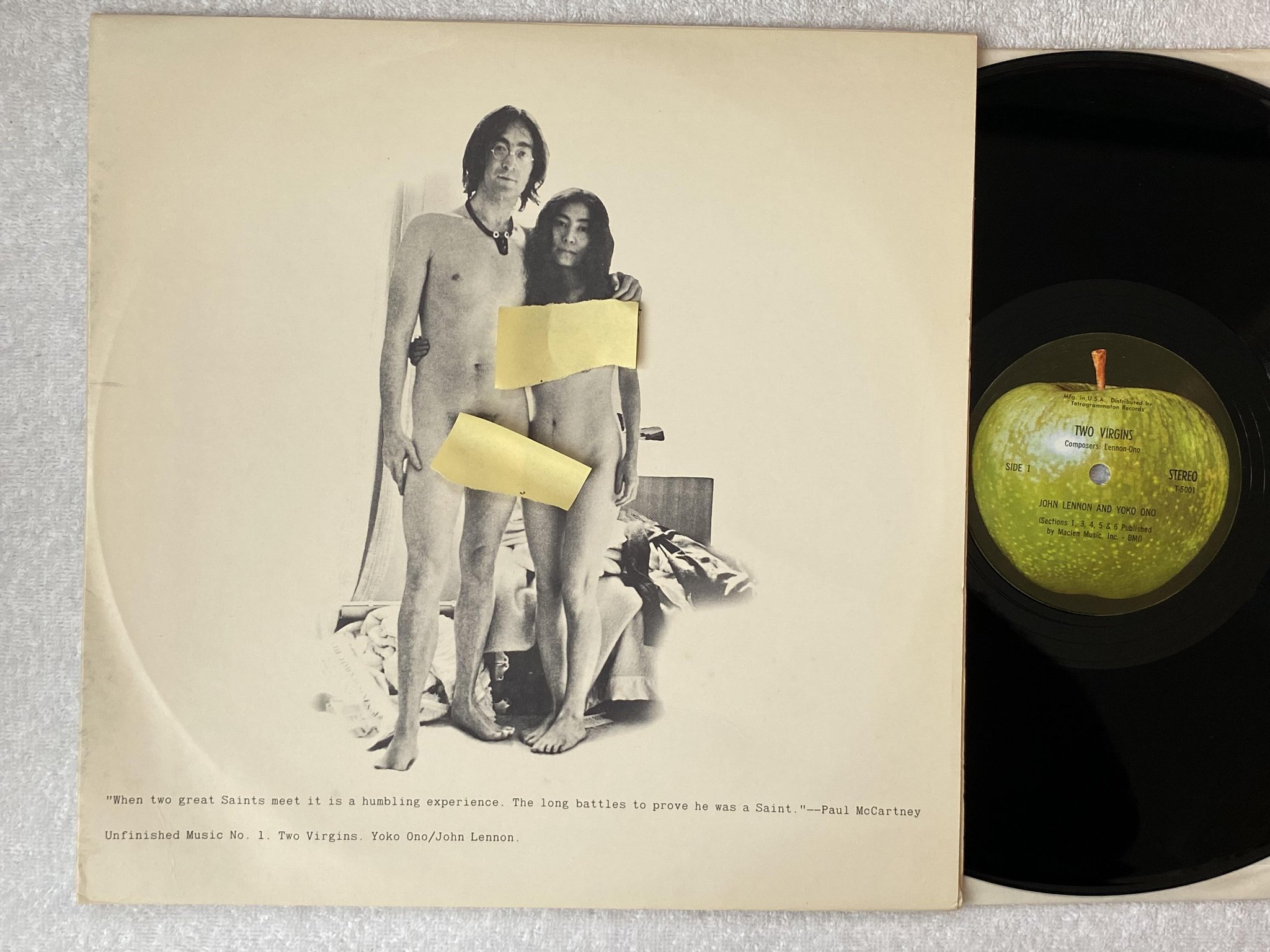 Omslagsbild för skivan JOHN LENNON / YOKO ONO Two Virgins LP US TETRAGRAMMATON T-5001