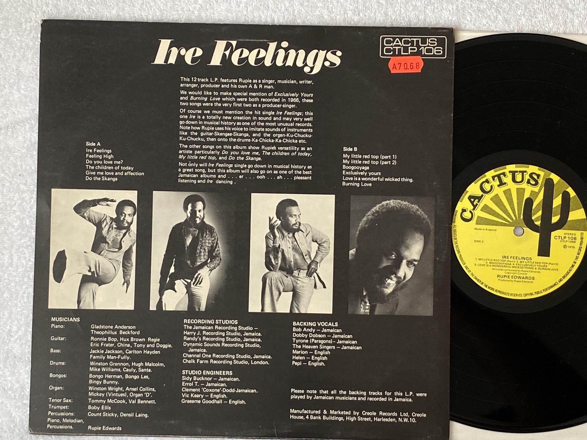 Omslagsbild för skivan RUPIE EDWARDS ire feelings LP -75 UK CACTUS CTLP 106