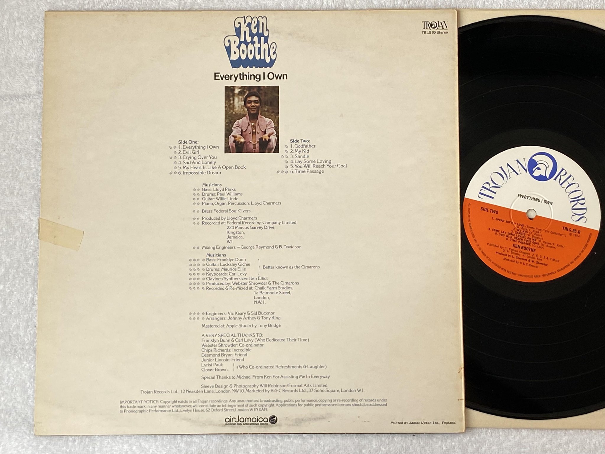 Omslagsbild för skivan KEN BOOTHE everything I own LP -74 UK TROJAN TRLS 95