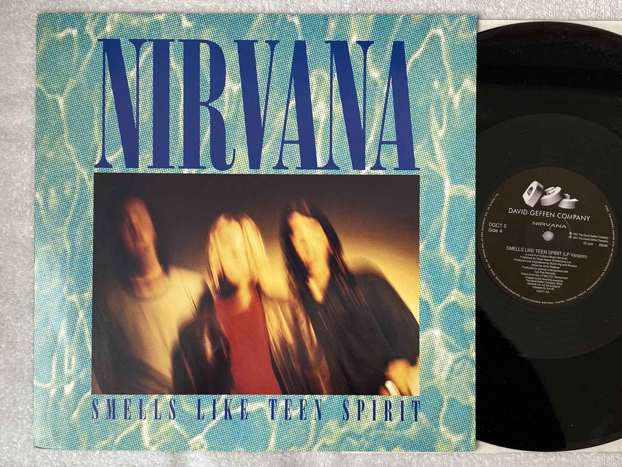 Omslagsbild för skivan NIRVANA Smells Like Teen Spirit 12"single -91 UK DGC DGCT 5 *** CLASSIC ***