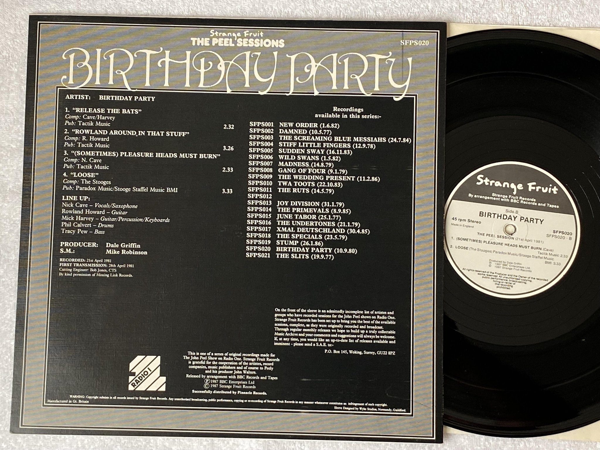 Omslagsbild för skivan BIRTHDAY PARTY the peel session LP -87 UK STRANGE FRUIT SFPS020