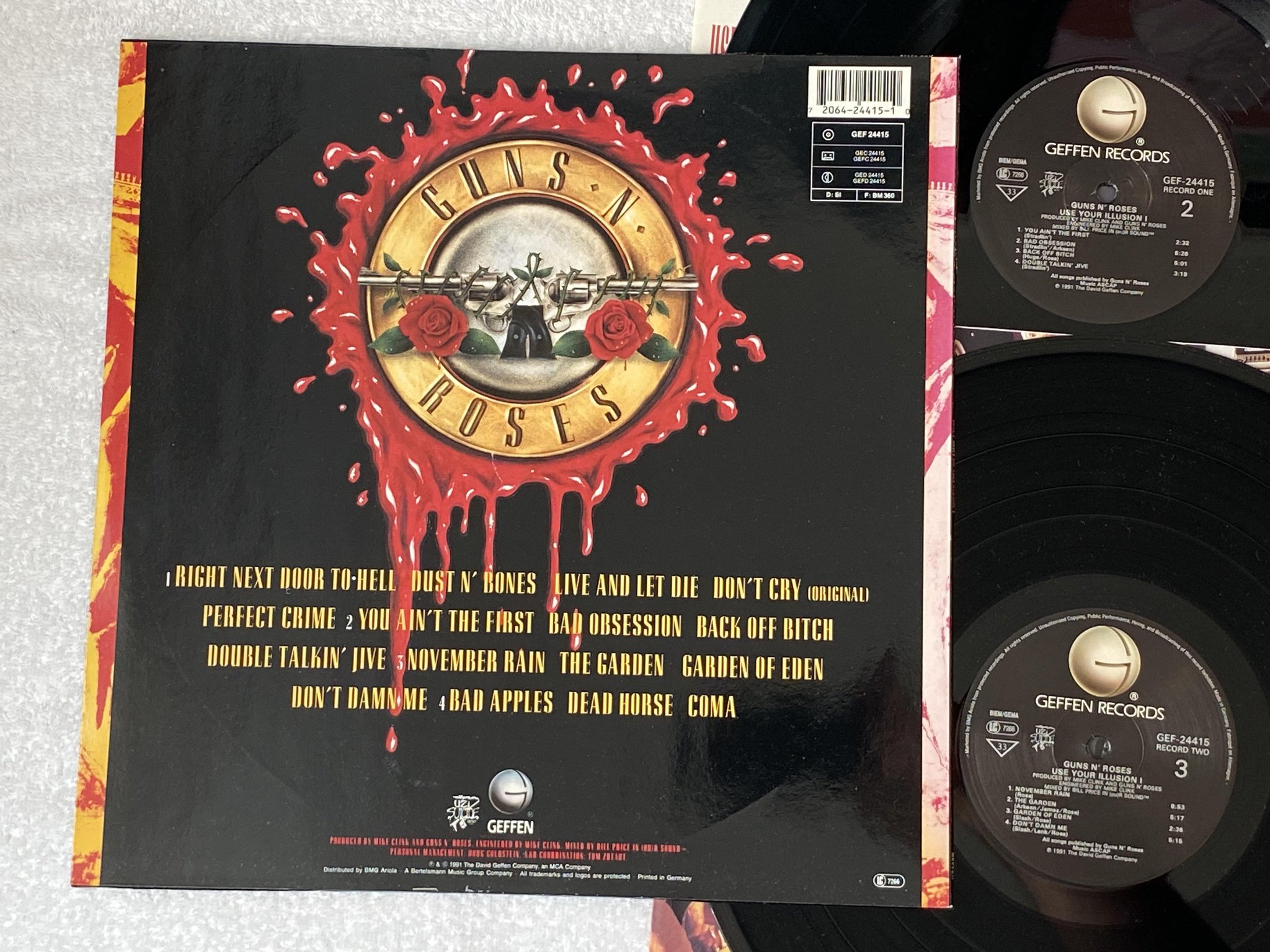 Omslagsbild för skivan GUNS N ROSES use your illusion I 2xLP -91 GEFFEN GEF-24415 *** killer album ***