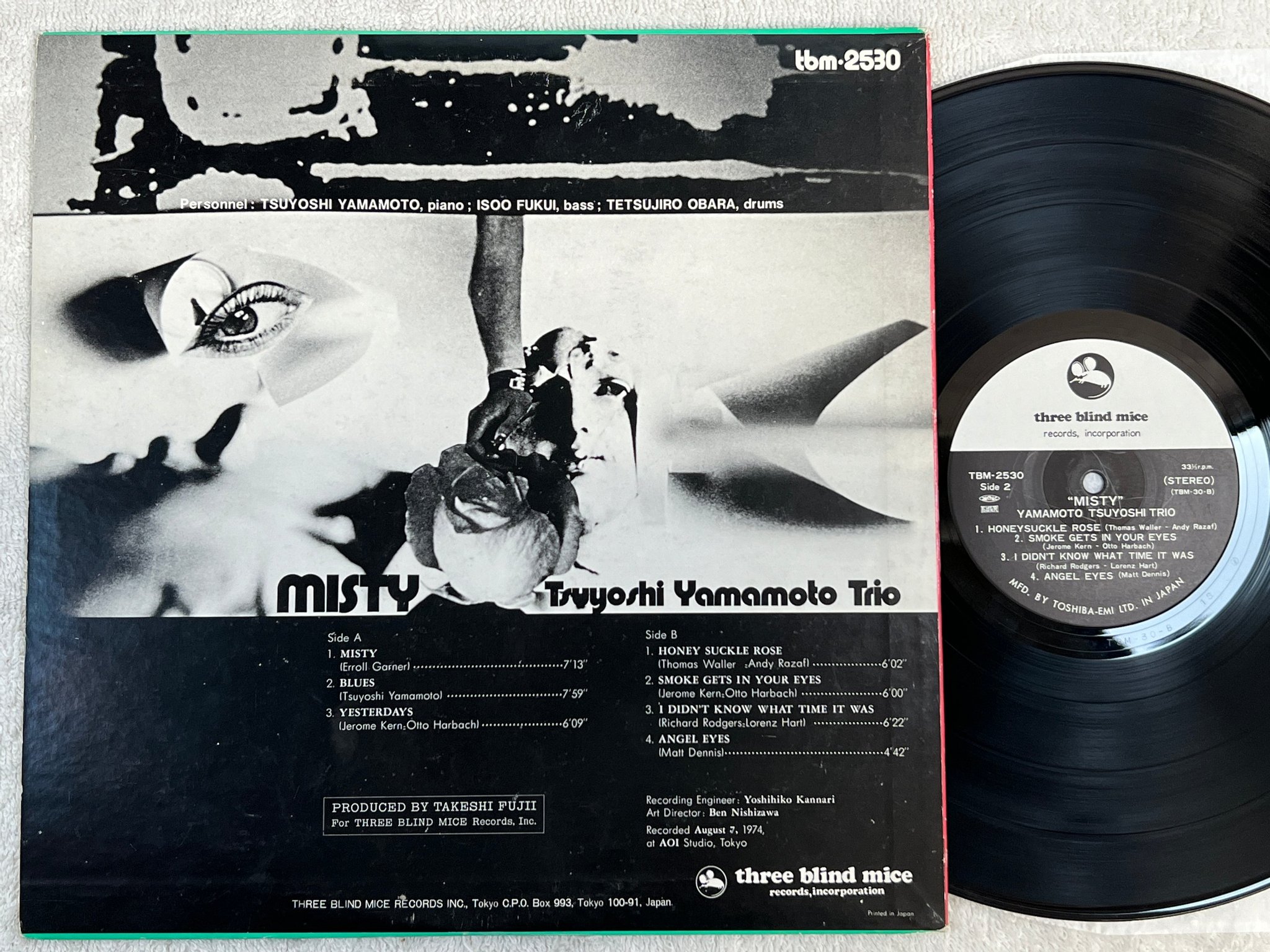 Omslagsbild för skivan YAMAMOTO TSUYOSHI TRIO misty LP Japan THREE BLIND MICE TBM 2530