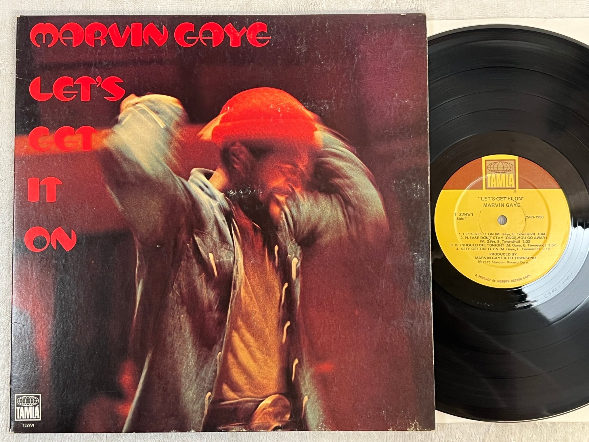 Omslagsbild för skivan MARVIN GAYE let's get it on LP -73 US TAMLA T 329V1 ** CLASSIC SOUL ANTHEM**